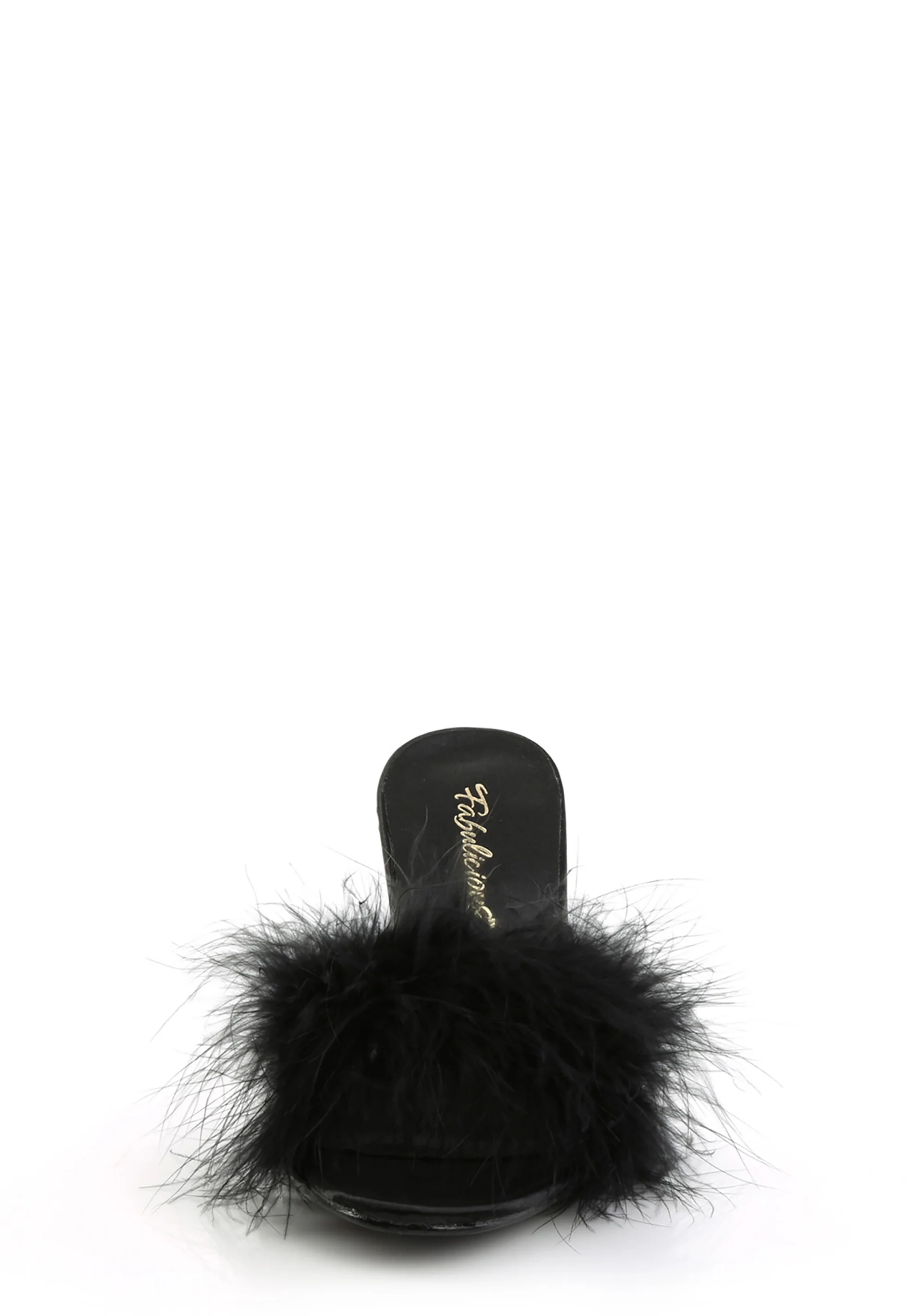 Amour-03 Marabou Slippter-Black PU - Image 4