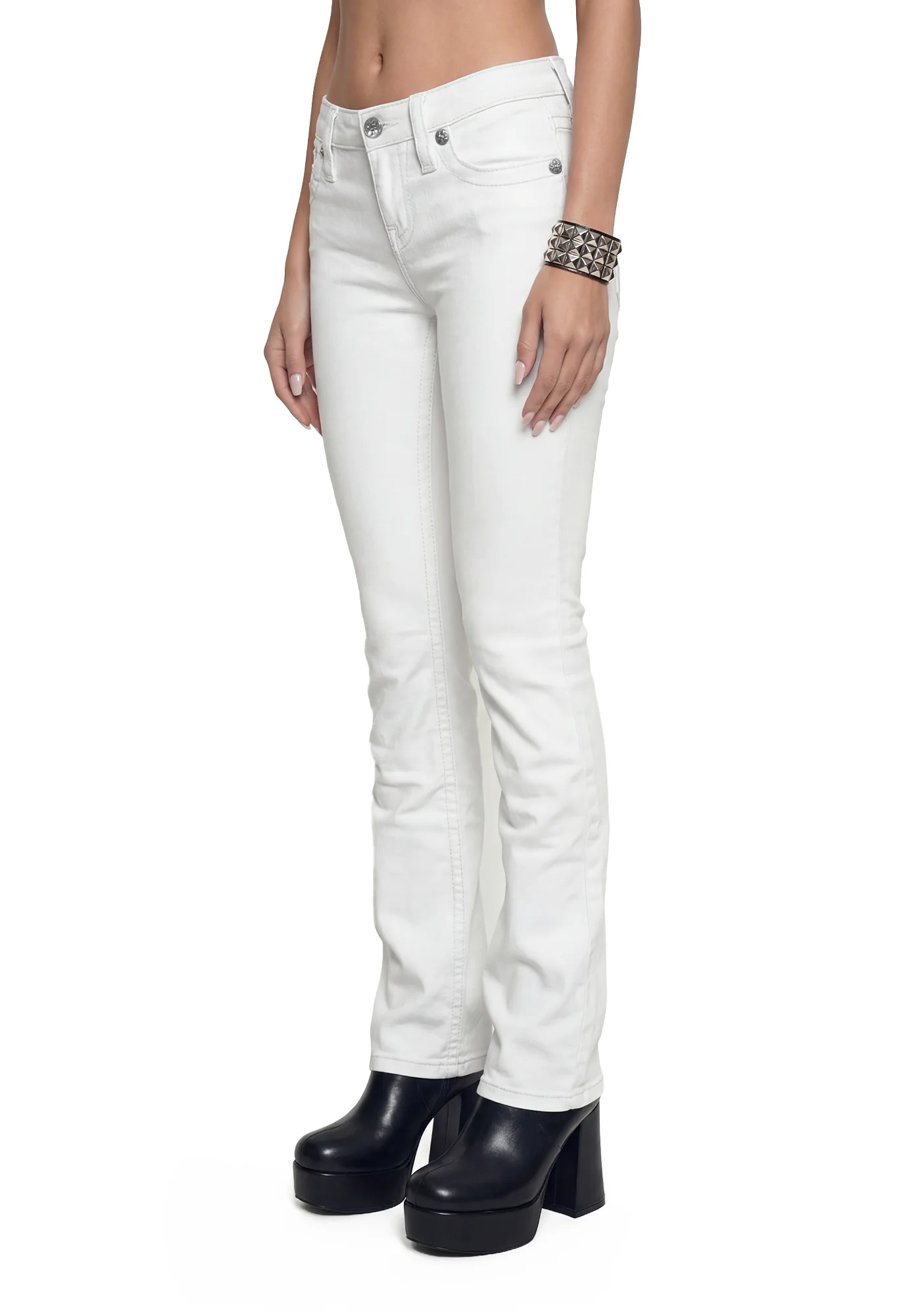 Gabbriette Low Rise Bootcut Jeans - White - Image 4