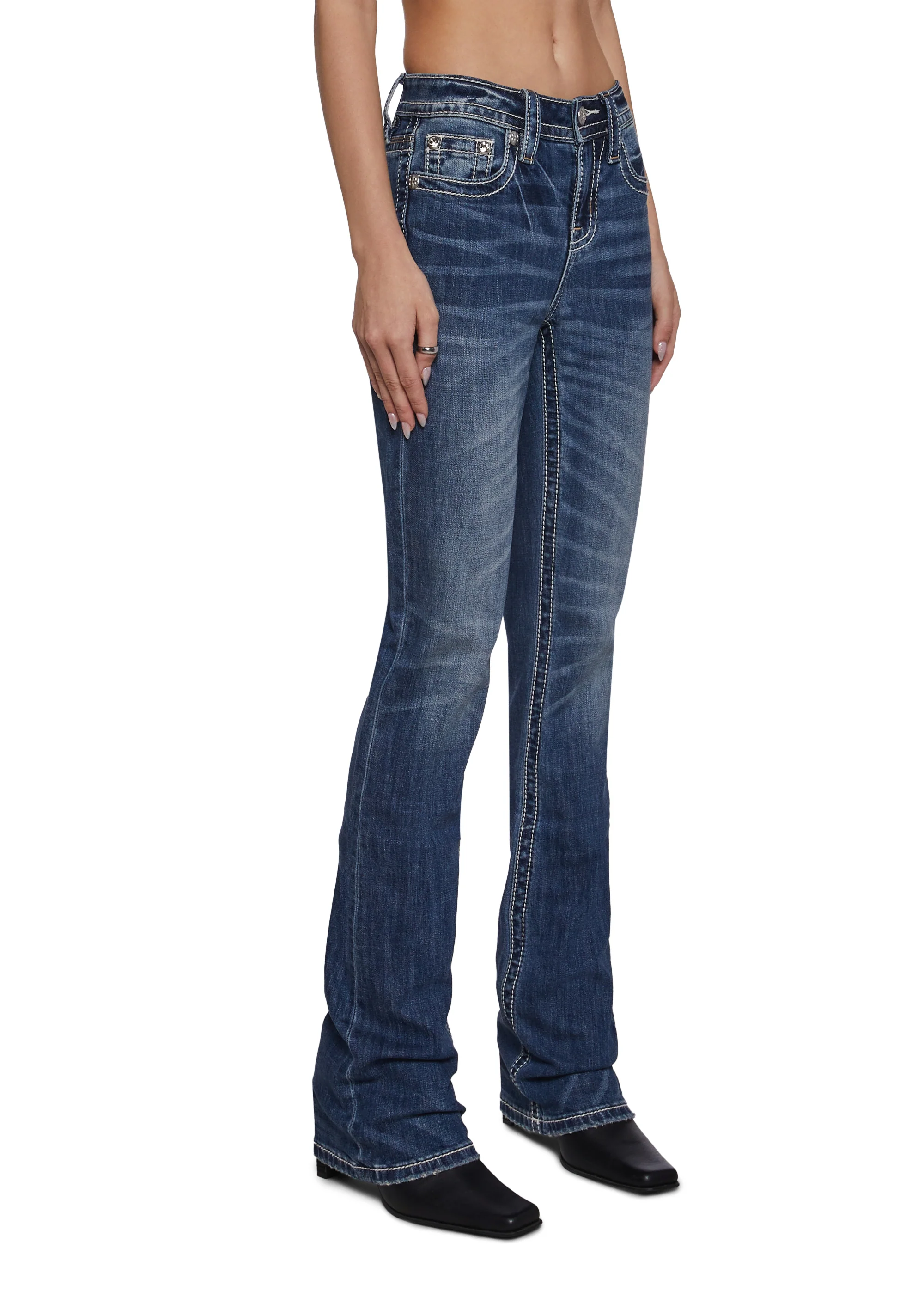 34" Mid Rise Washed Boot Cut Jeans - Image 3