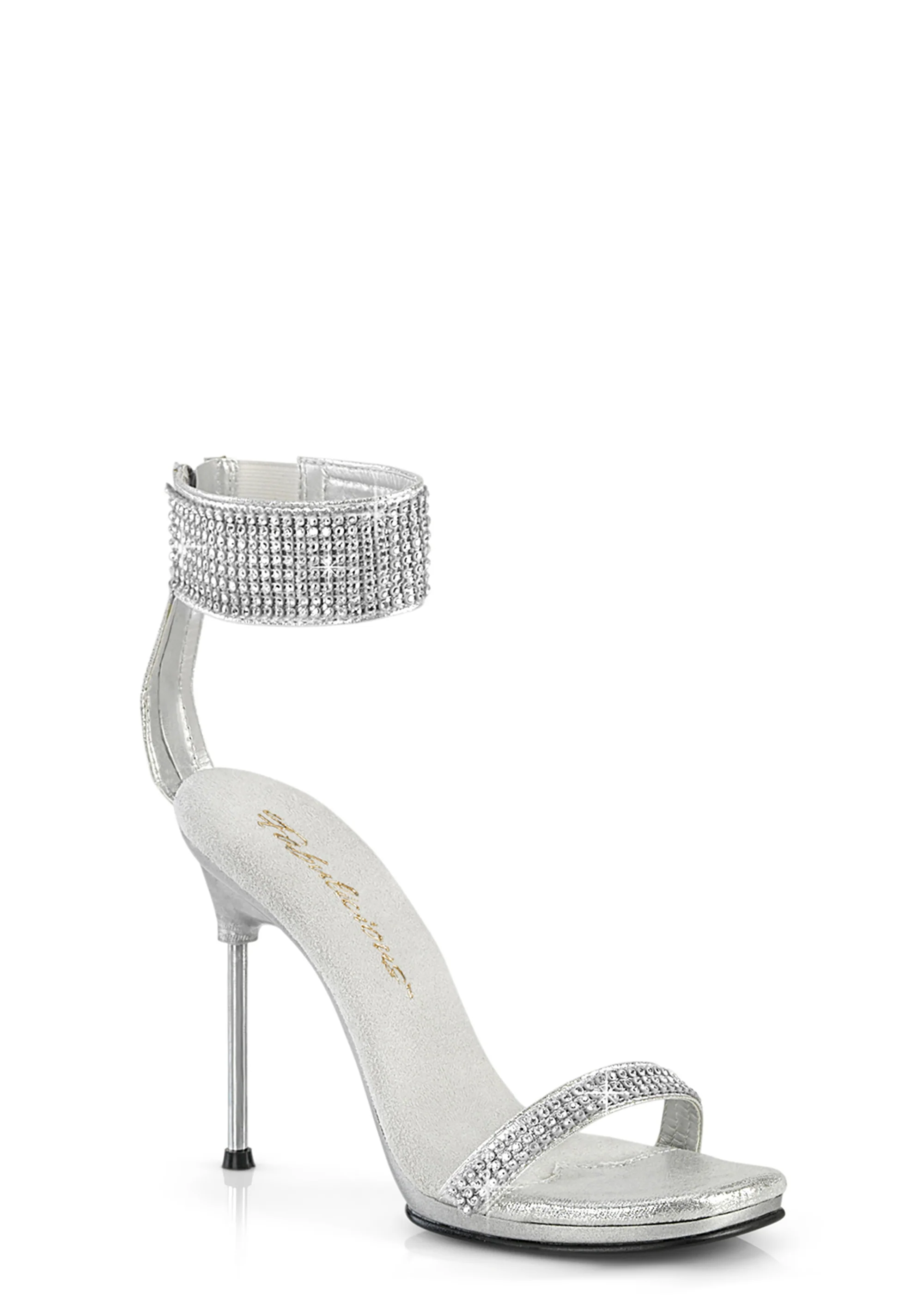 Chic-40 Platform Ankle Strap Rhinestone Sandals-Silver - Image 5