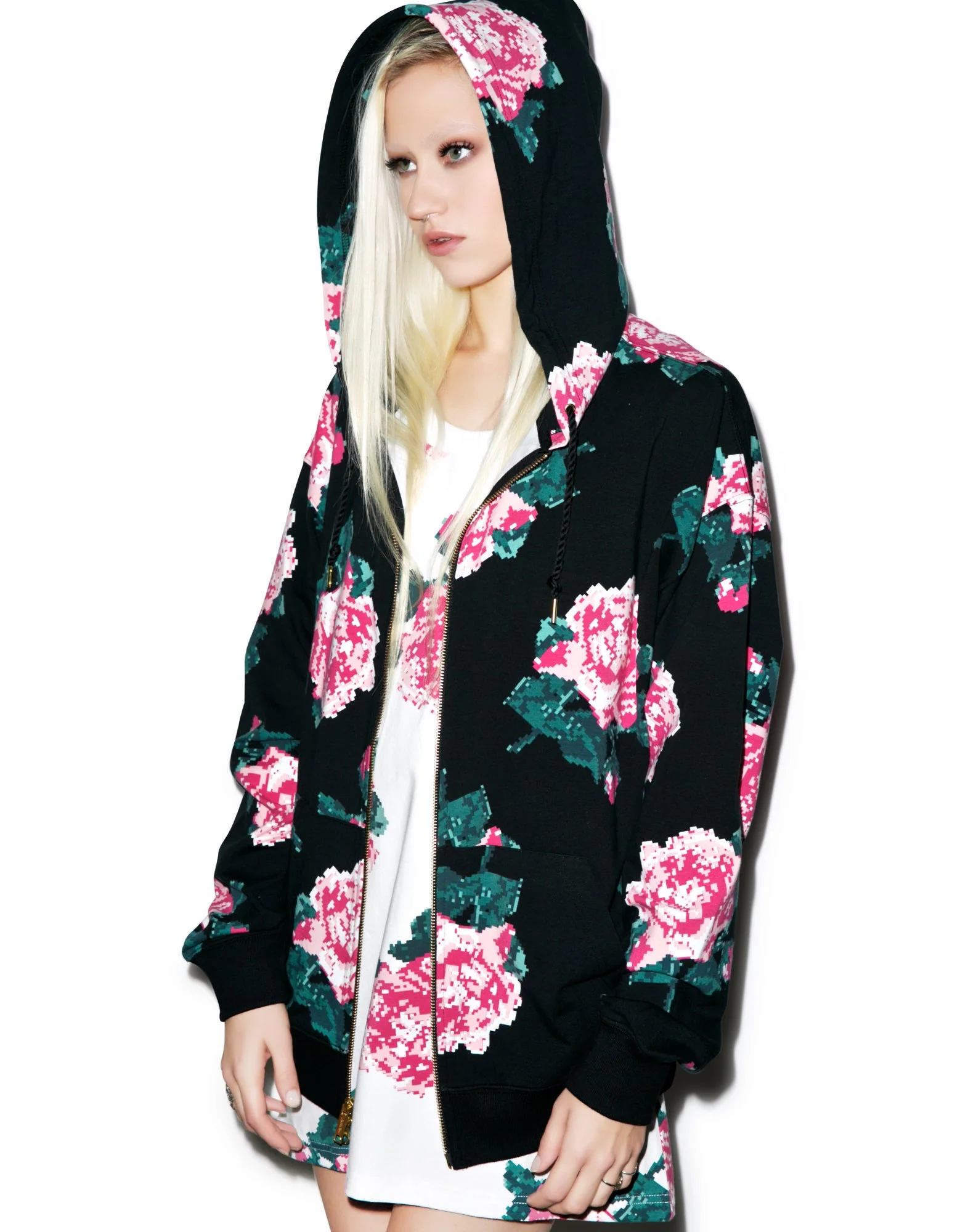 8Bit Floral Hoodie - Black - Image 4