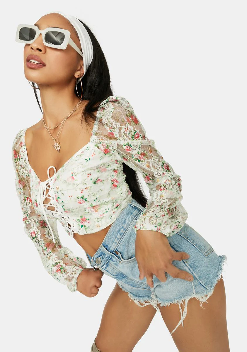 A Girls World Sheer Floral Lace Crop Top - Image 2