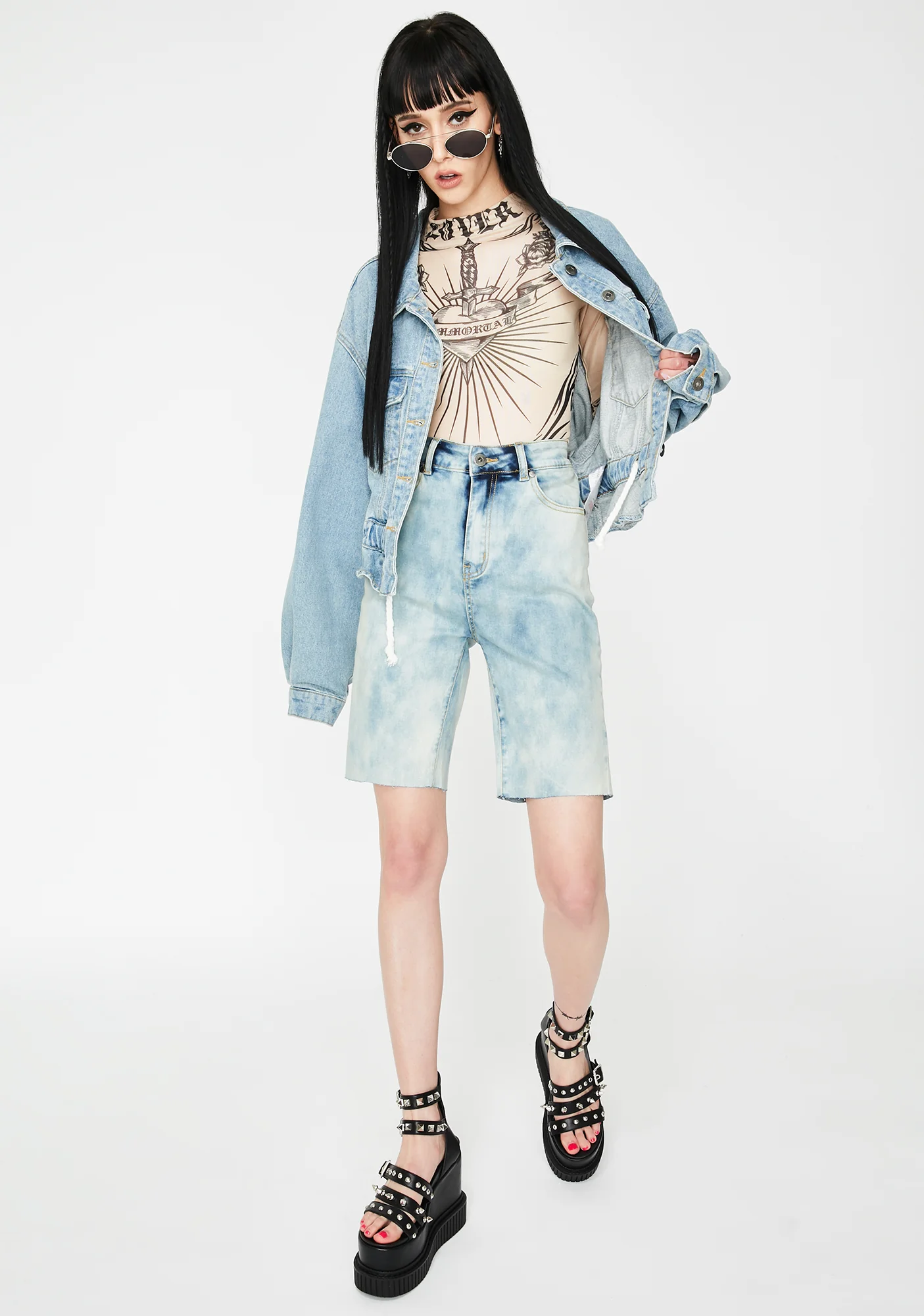 Abrasion Denim Cycling Shorts - Image 3