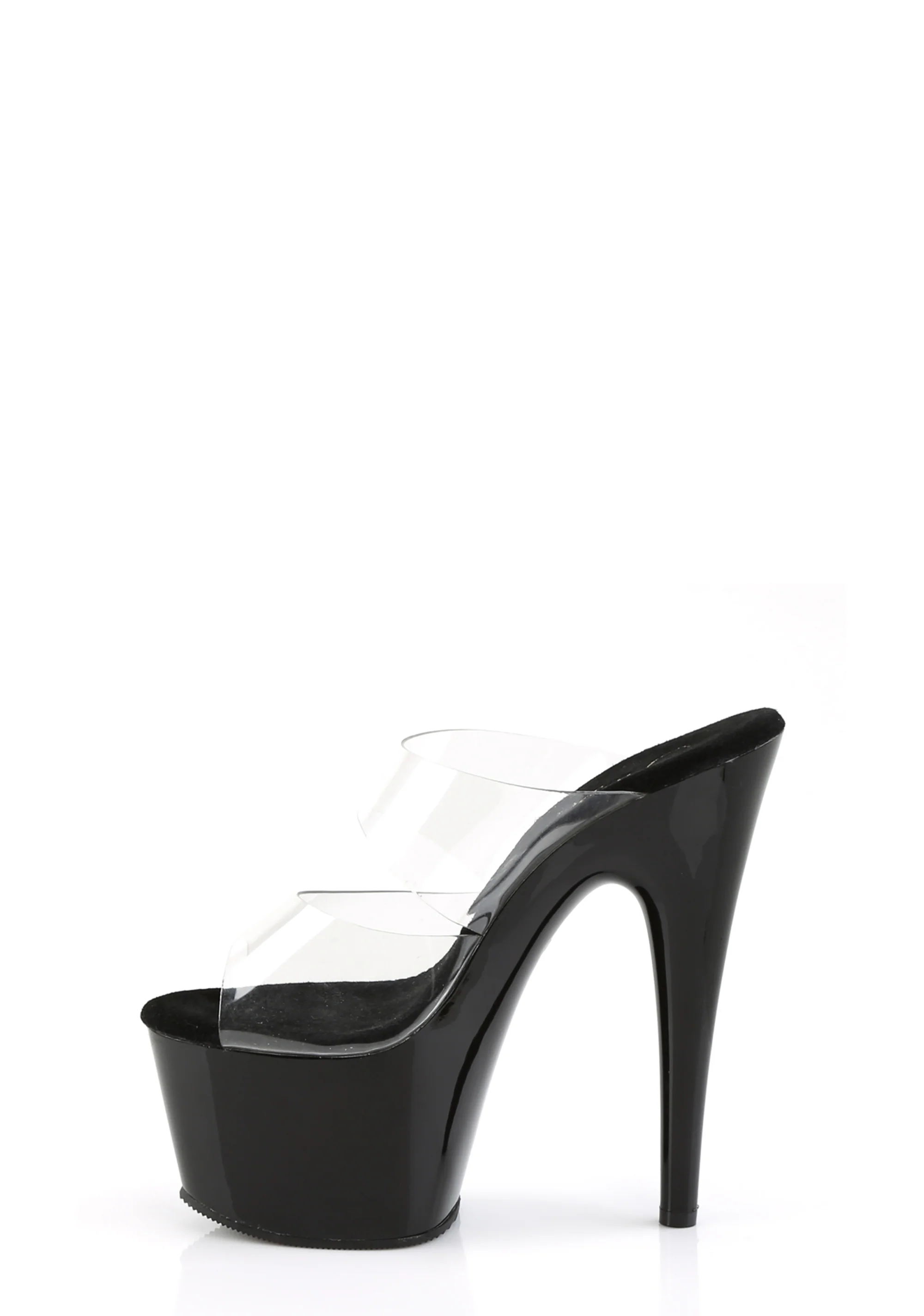 Adore-702 Platform Two-Band Straps Slides-Clear-Black - Image 2