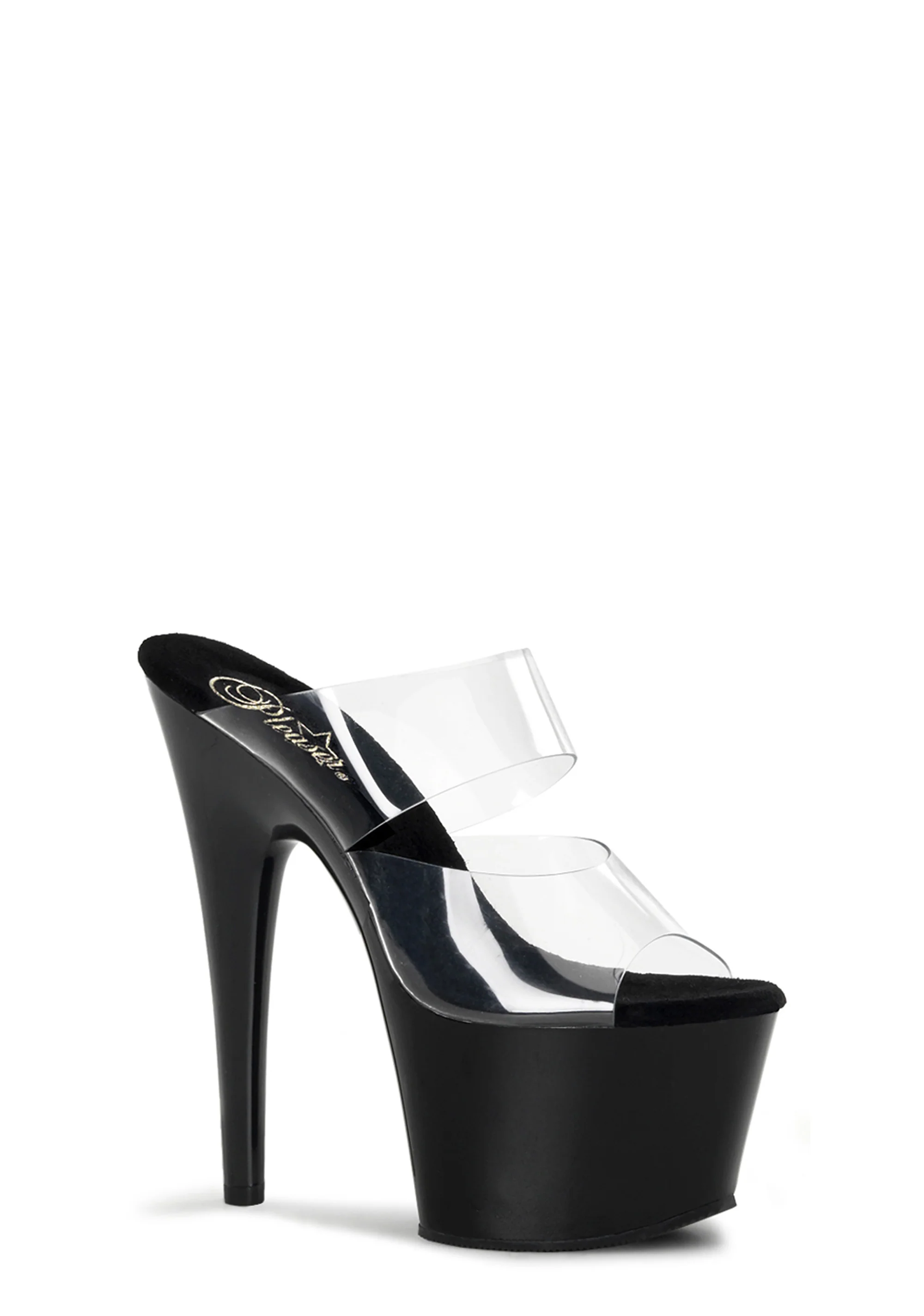 Adore-702 Platform Two-Band Straps Slides-Clear-Black - Image 5