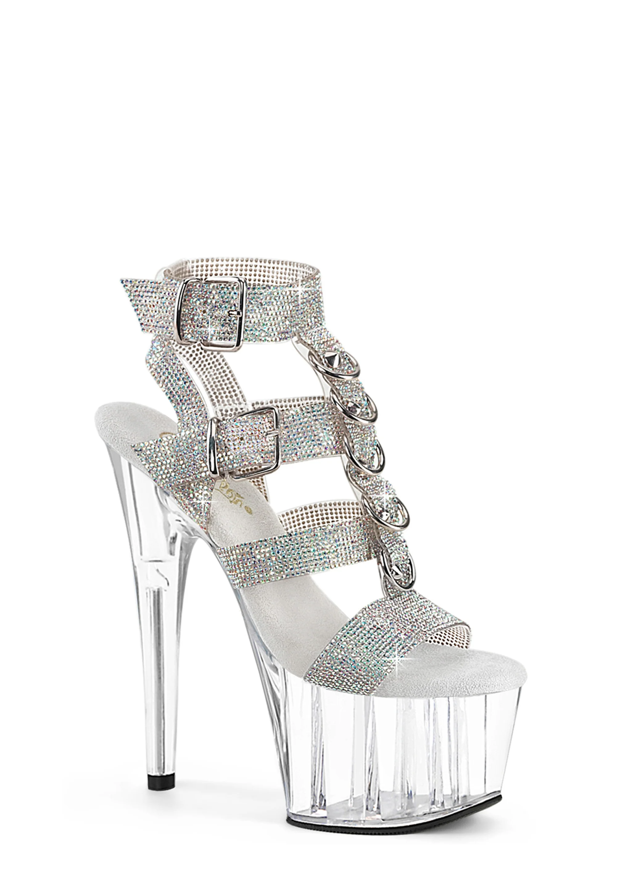 Adore-756 Platform Rhinestone T-Strap Sandals-Clear - Image 5