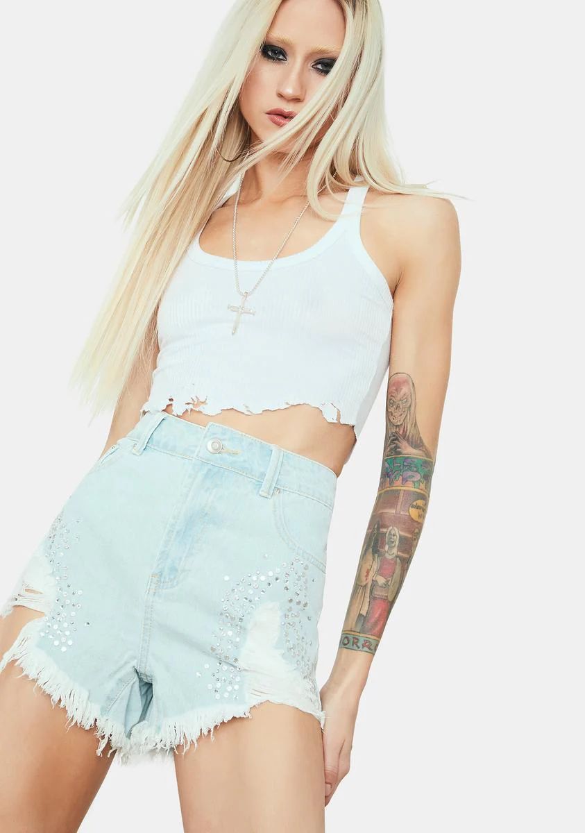 Against The Wall Studded Denim Shorts - Image 2
