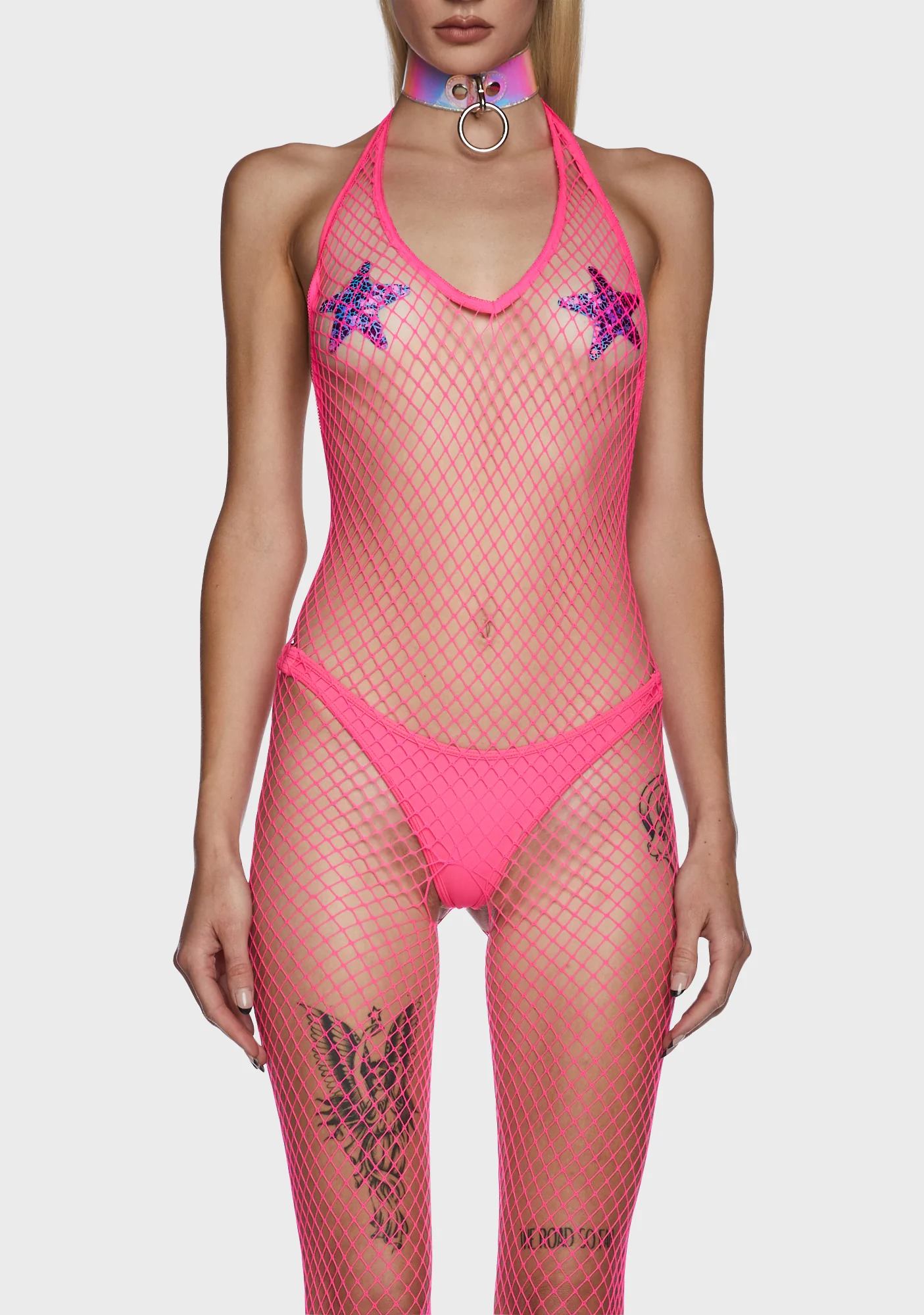 All For Tonight Fishnet Bodystocking - Pink - Image 2