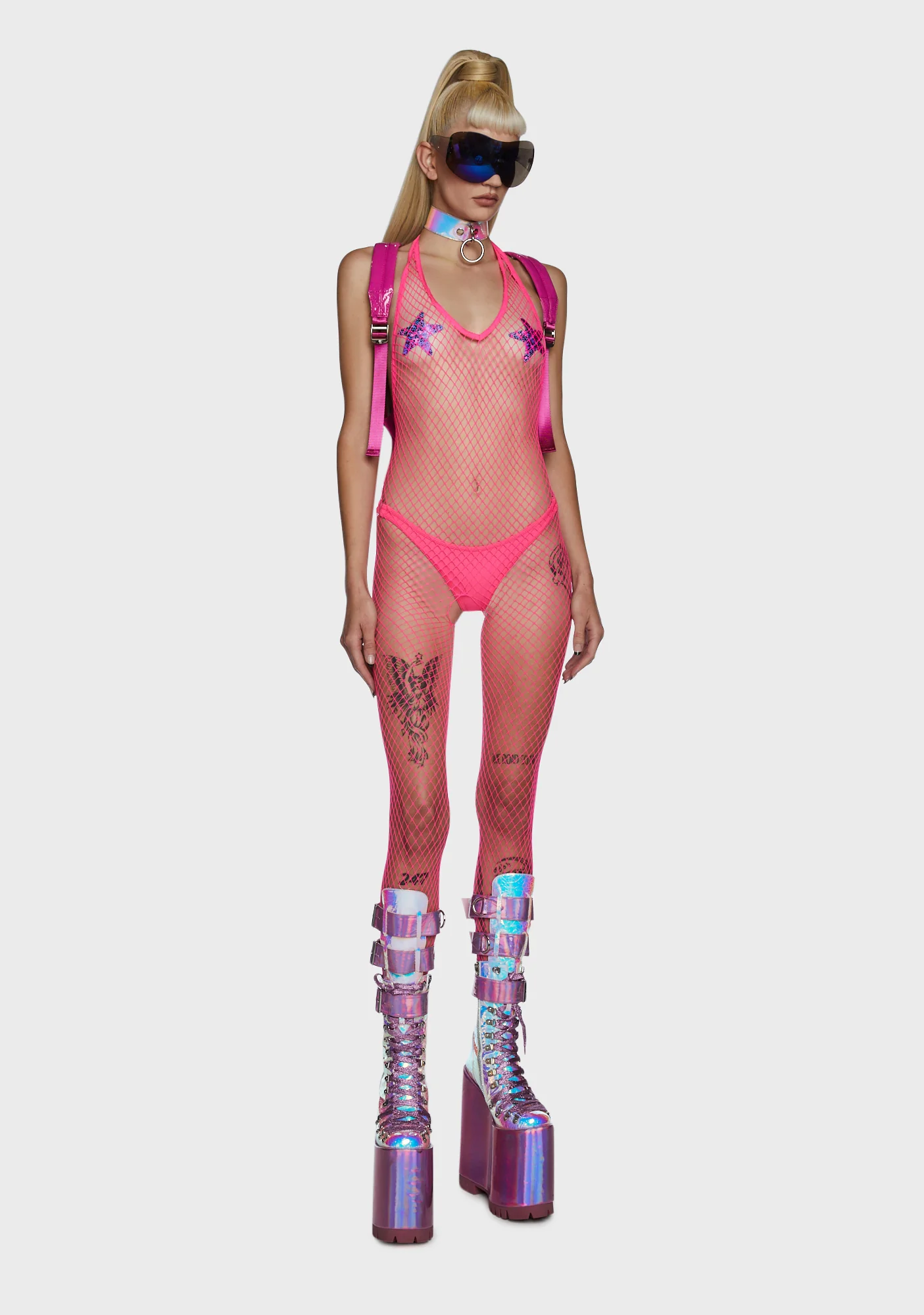 All For Tonight Fishnet Bodystocking - Pink - Image 5