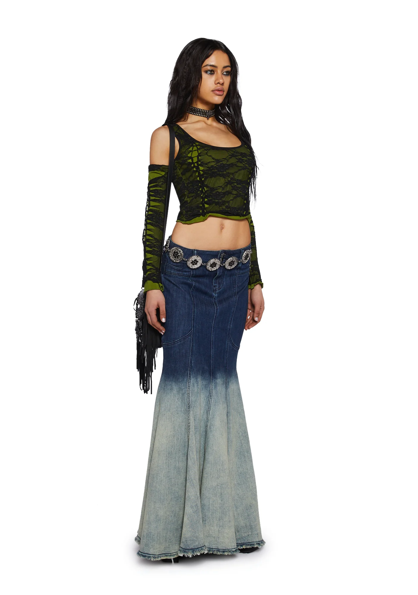 Alternative Spells Lace Top And Gloves Set - Green - Image 2