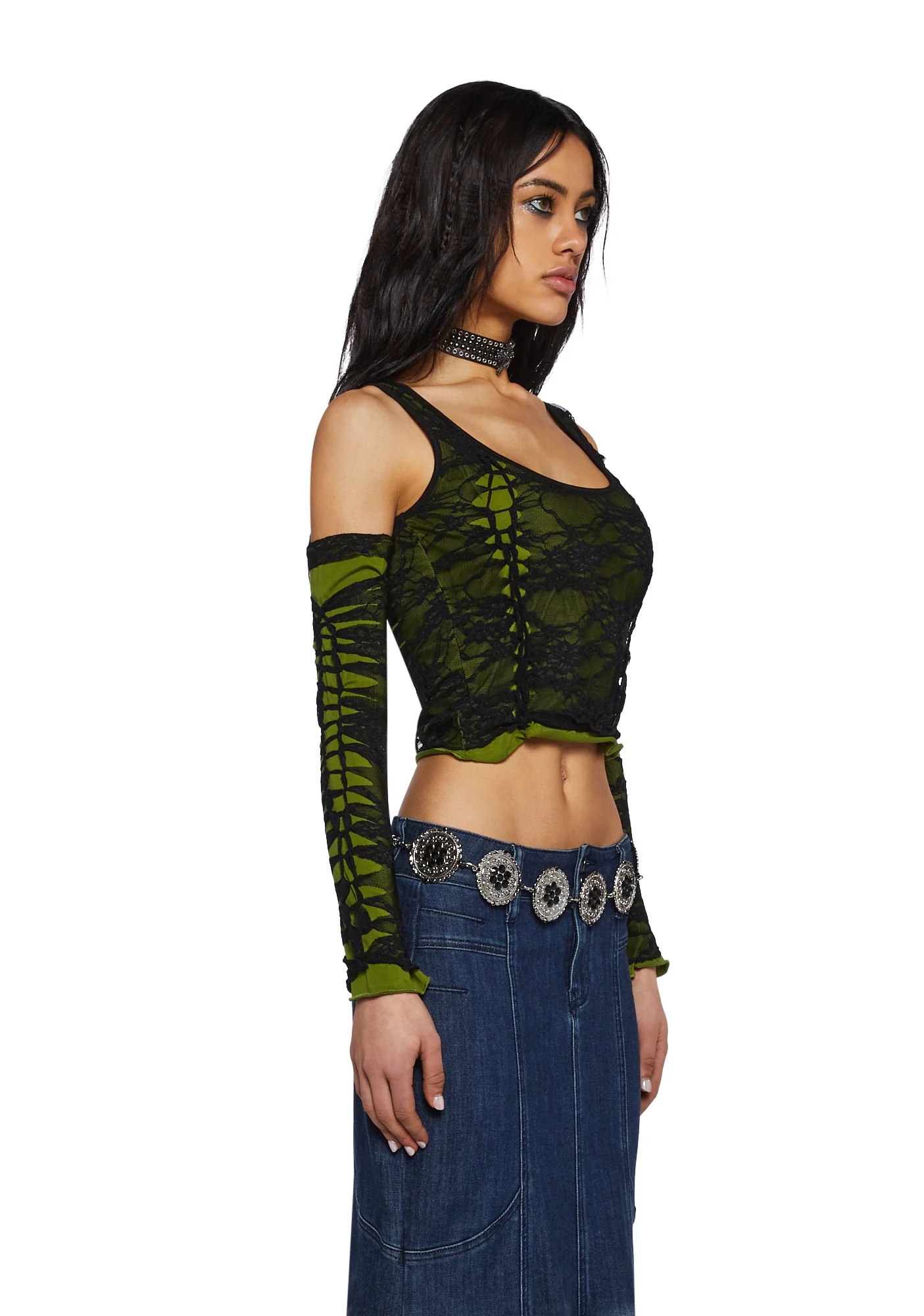 Alternative Spells Lace Top And Gloves Set - Green - Image 3