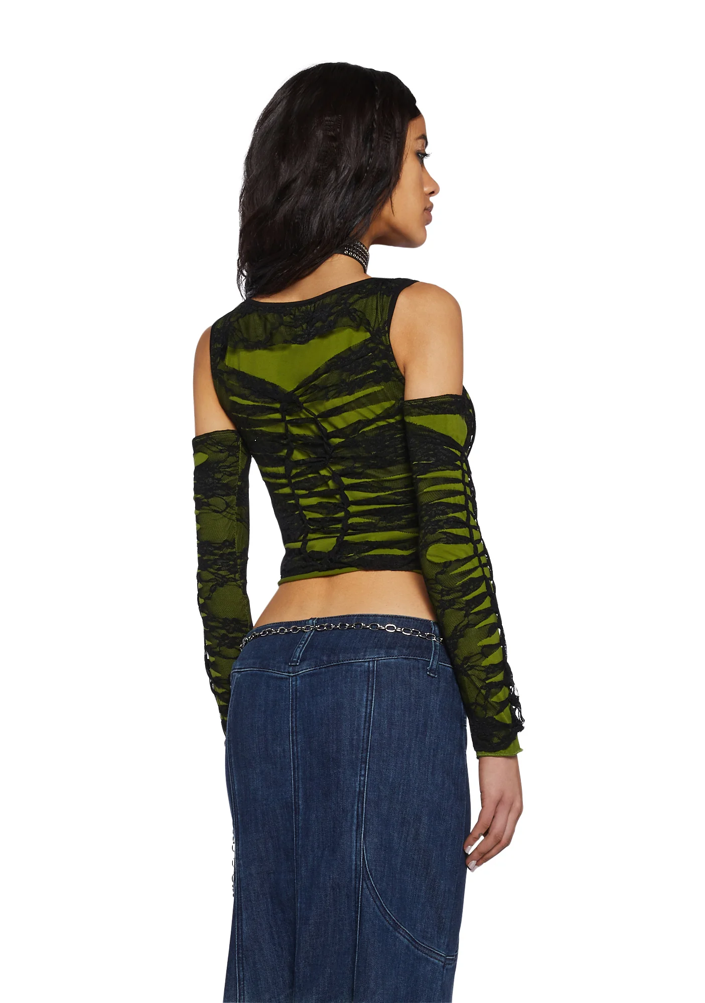 Alternative Spells Lace Top And Gloves Set - Green - Image 4