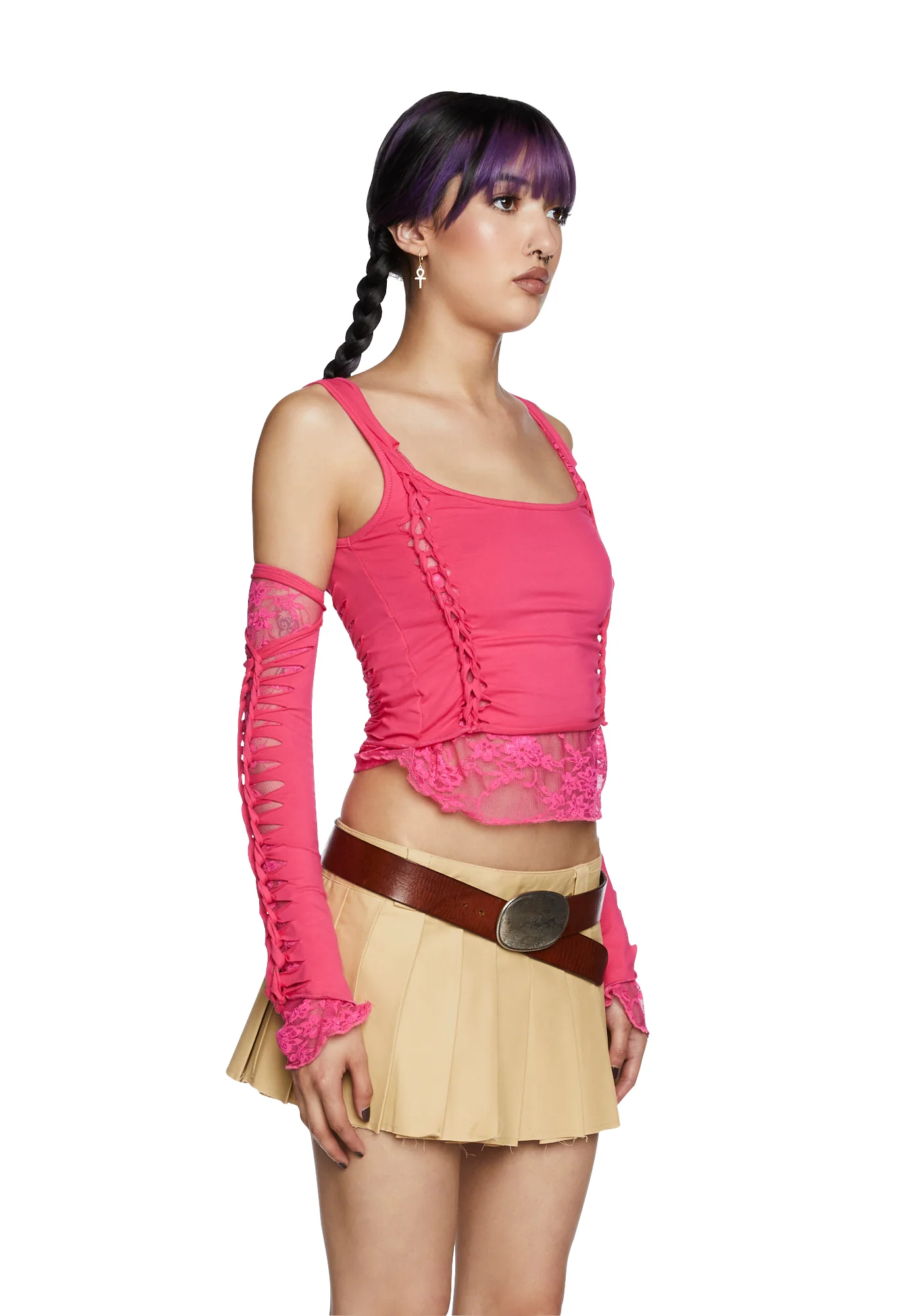 Alternative Spells Top And Gloves Set - Hot Pink - Image 3