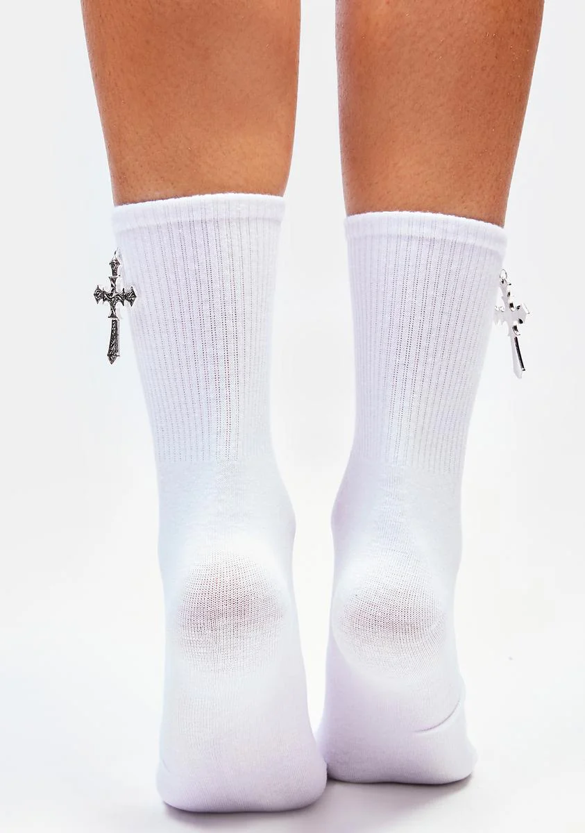 Angel Cross My Heart Charm Crew Socks - Image 3