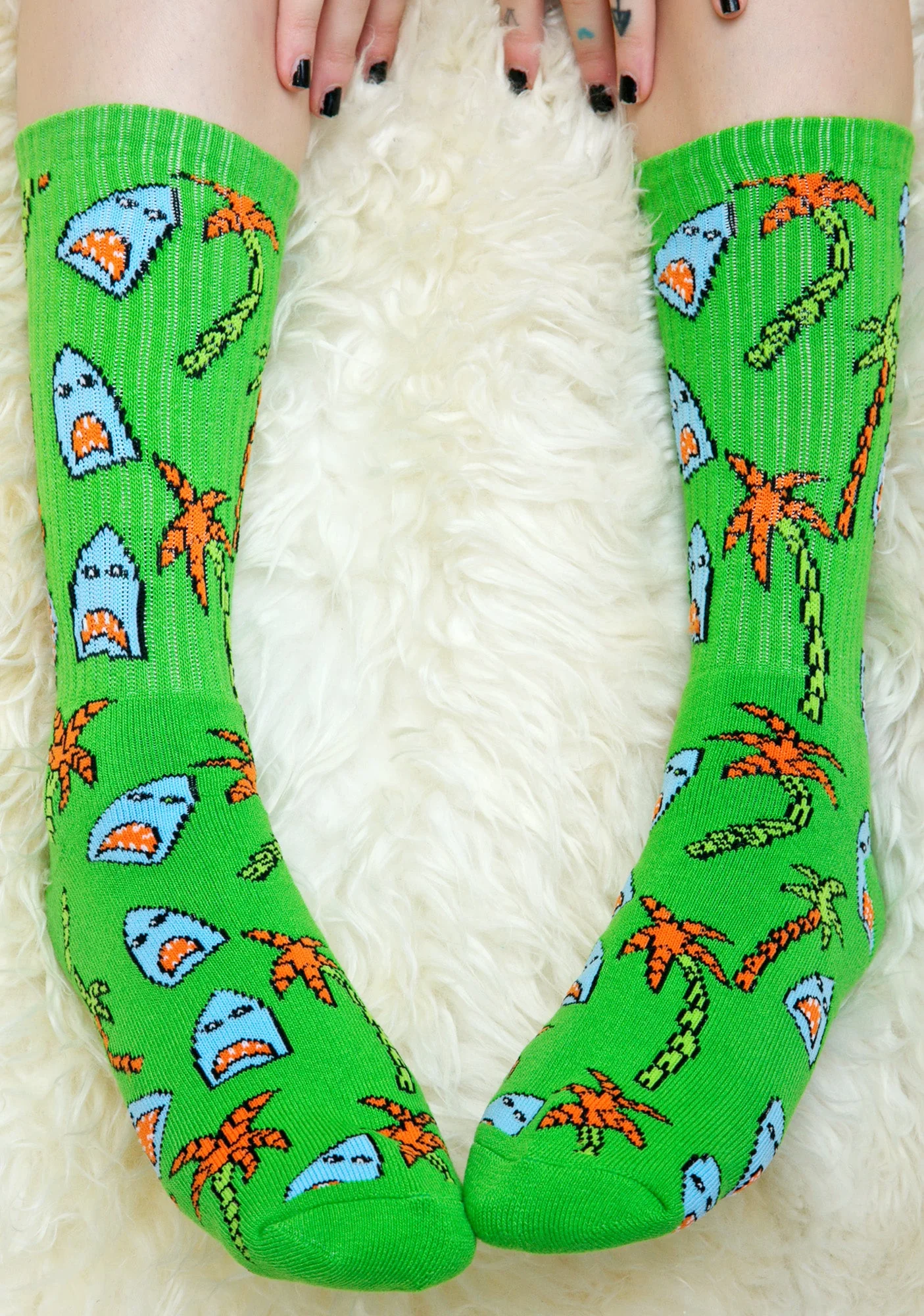 Anne Freeman Shark Attack Crew Socks - White - Image 7