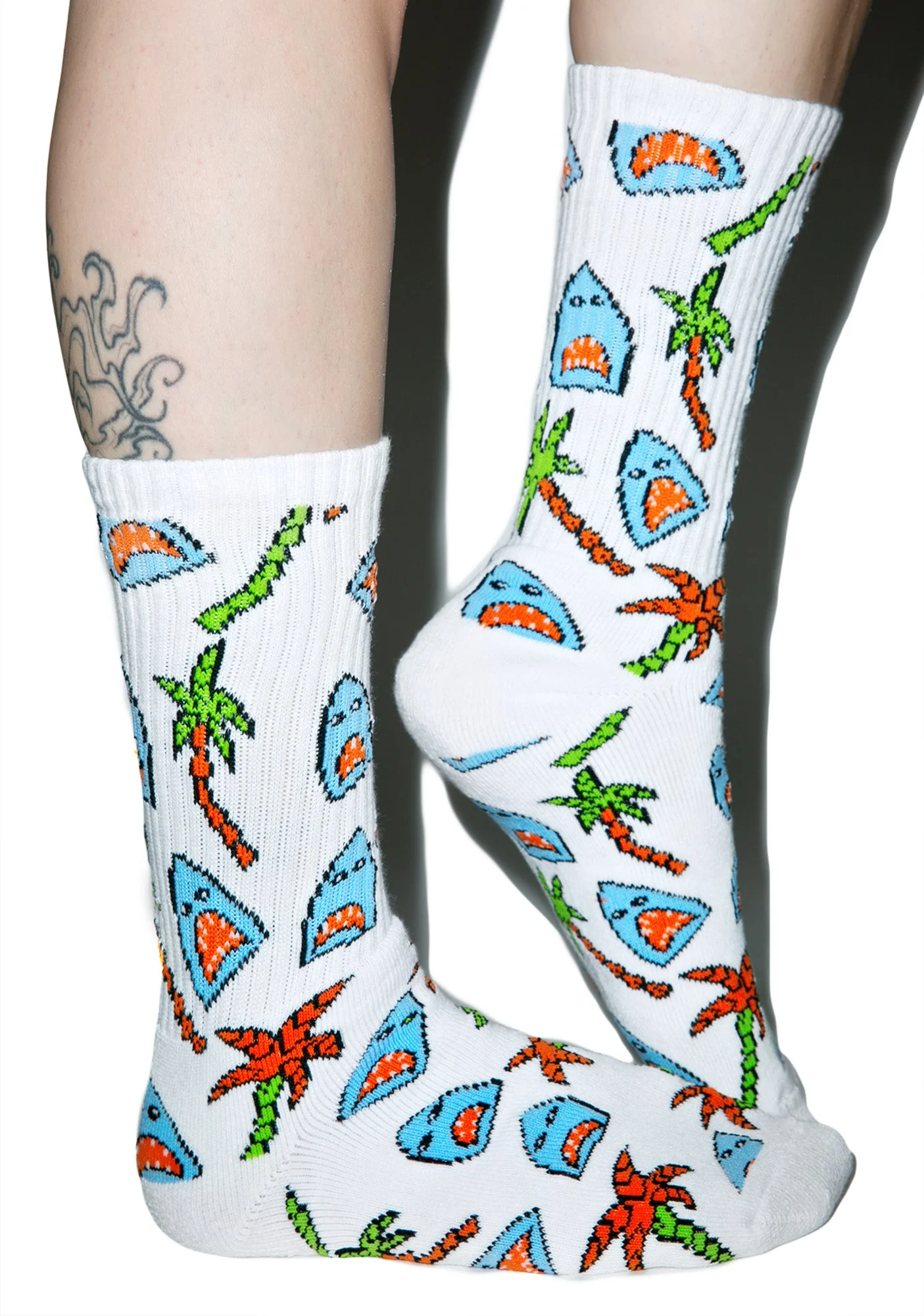 Anne Freeman Shark Attack Crew Socks - White - Image 8