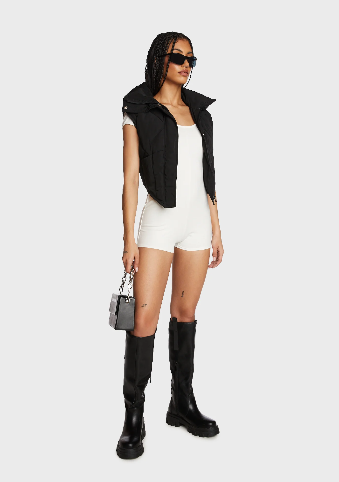 Annika Scoop Neck Ribbed Romper - White - Image 3