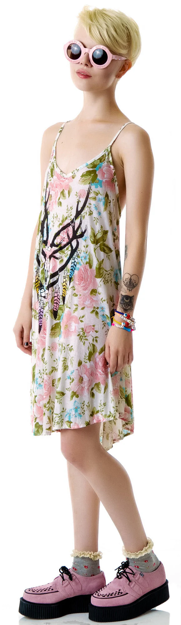 Antler Feathers Slip Dress - Off White - Image 2