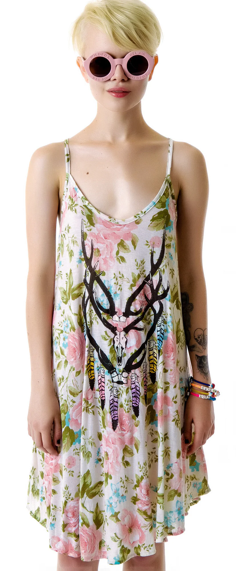 Antler Feathers Slip Dress - Off White - Image 3