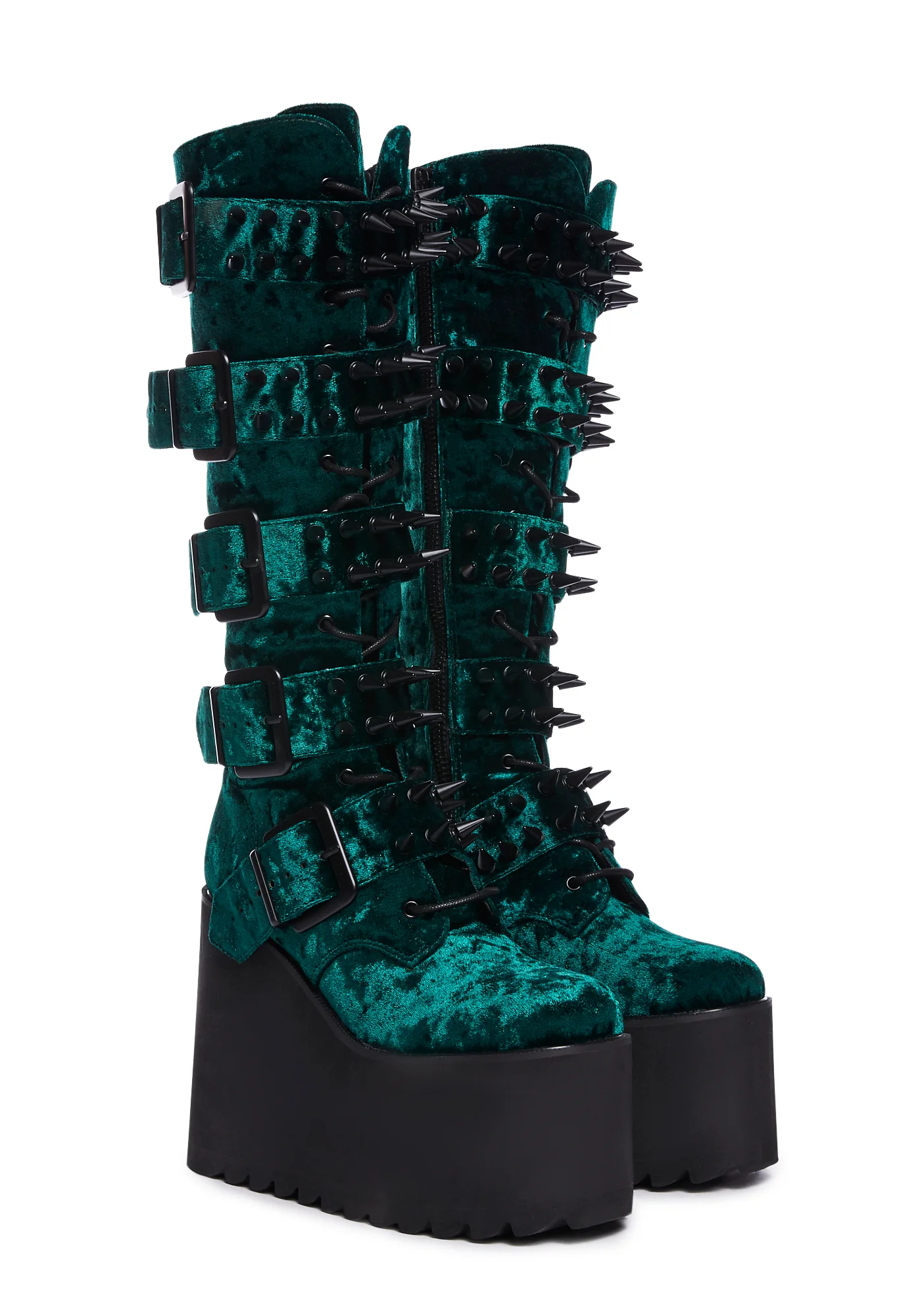 Appetite For Destruction Platform Boots - Green Velvet - Image 3