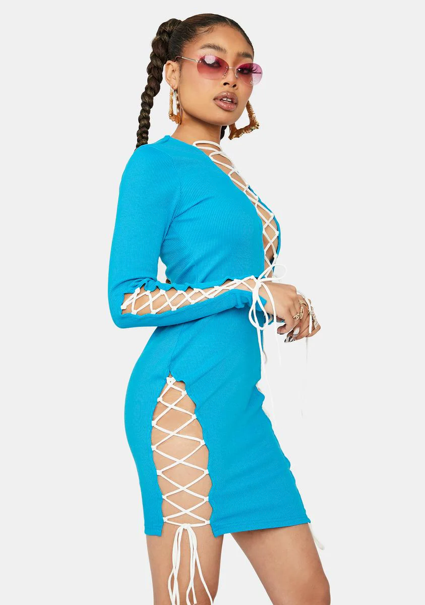 Aqua Future Groove Lace Up Bodycon Dress - Image 2