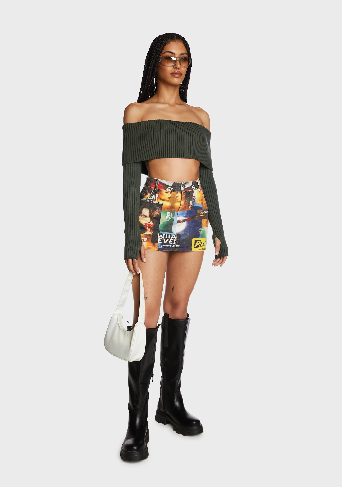 Astrea Fold Over Cropped Sweater - Olive - Image 2