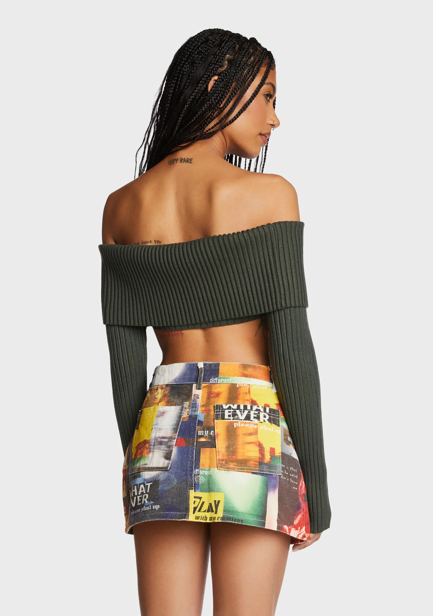 Astrea Fold Over Cropped Sweater - Olive - Image 3