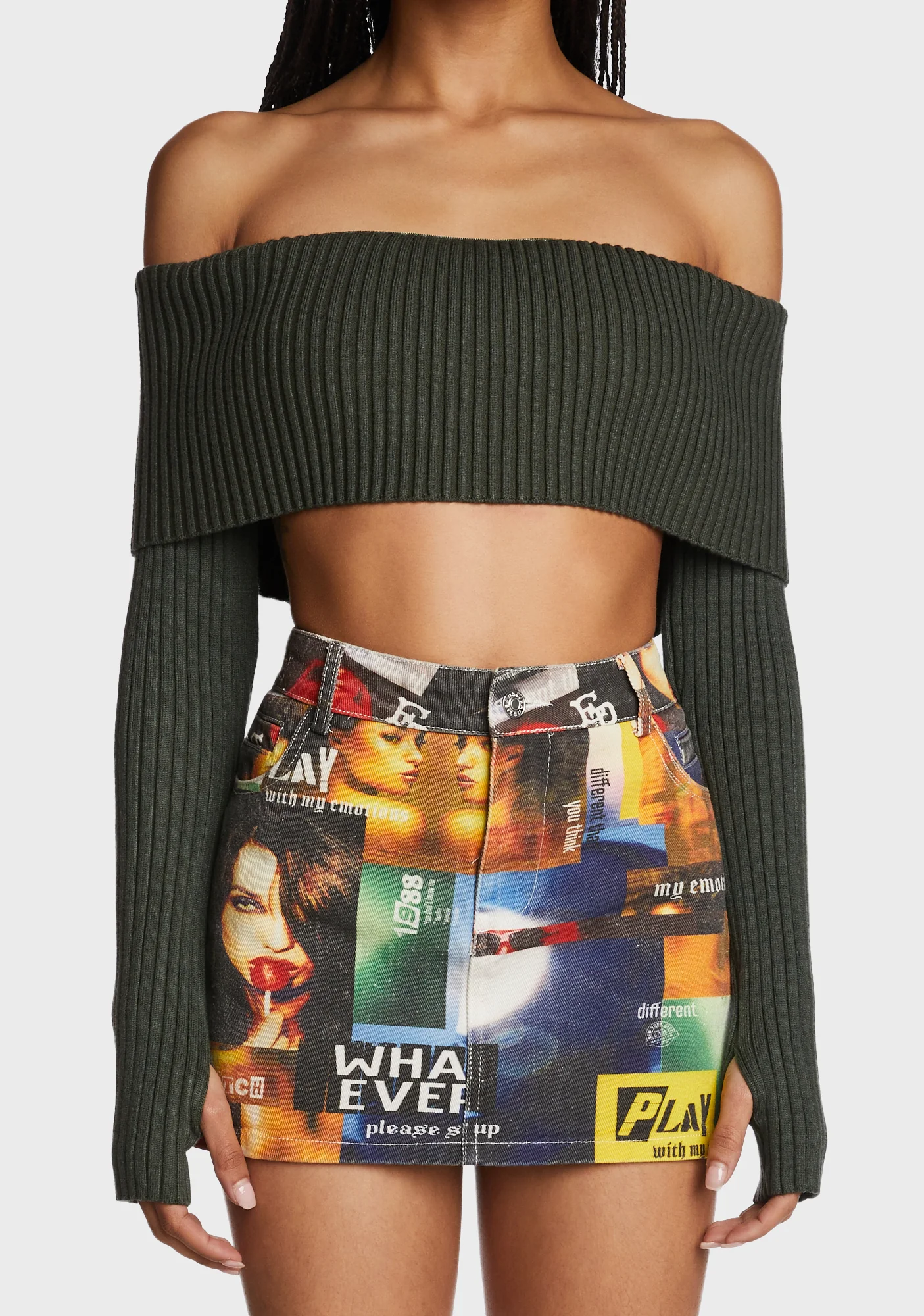 Astrea Fold Over Cropped Sweater - Olive - Image 5