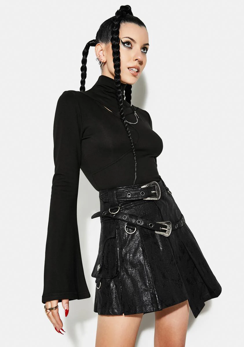 Asymmetrical Pleated Belt Skirt - Image 2