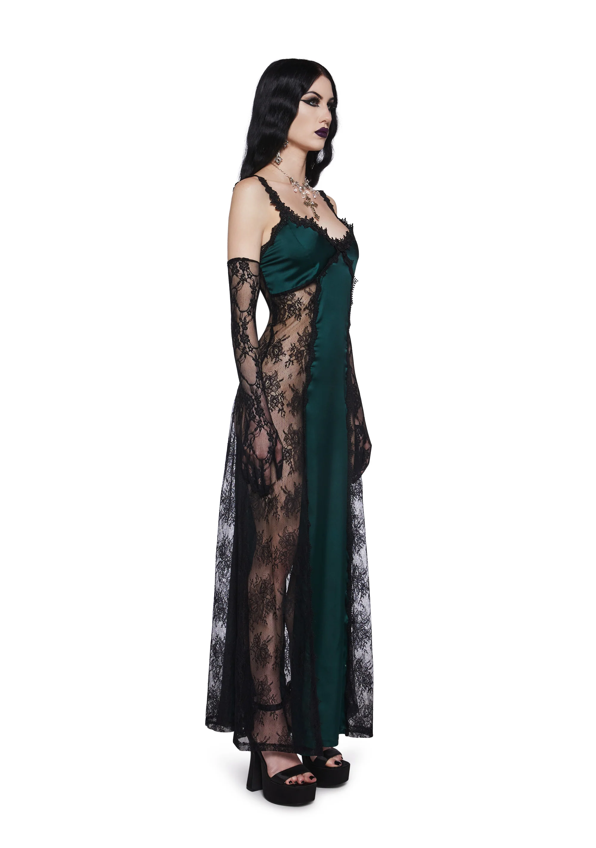Night Surrender Maxi Slip Dress - Green - Image 3