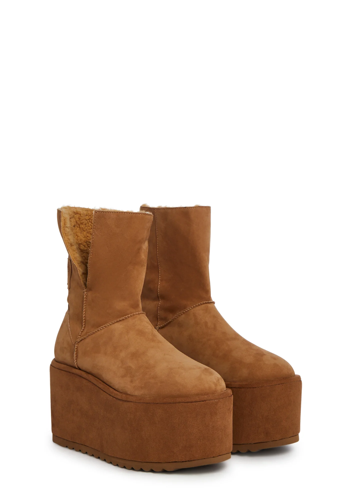 Atmosphere Fleece Lined Suede Platform Boots - Brown - Image 3