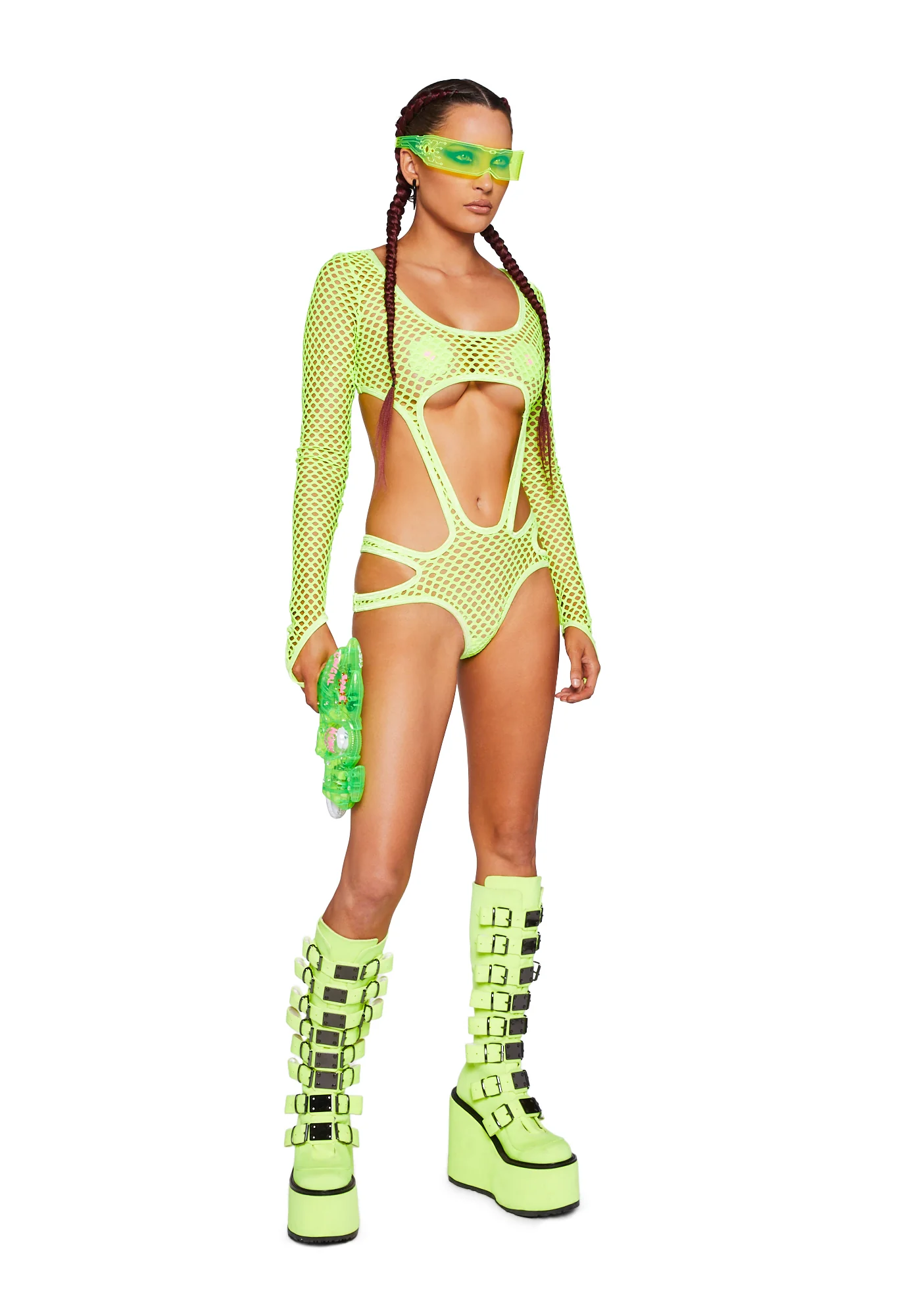 Atomic Bliss Fishnet Bodysuit - Neon Green - Image 2