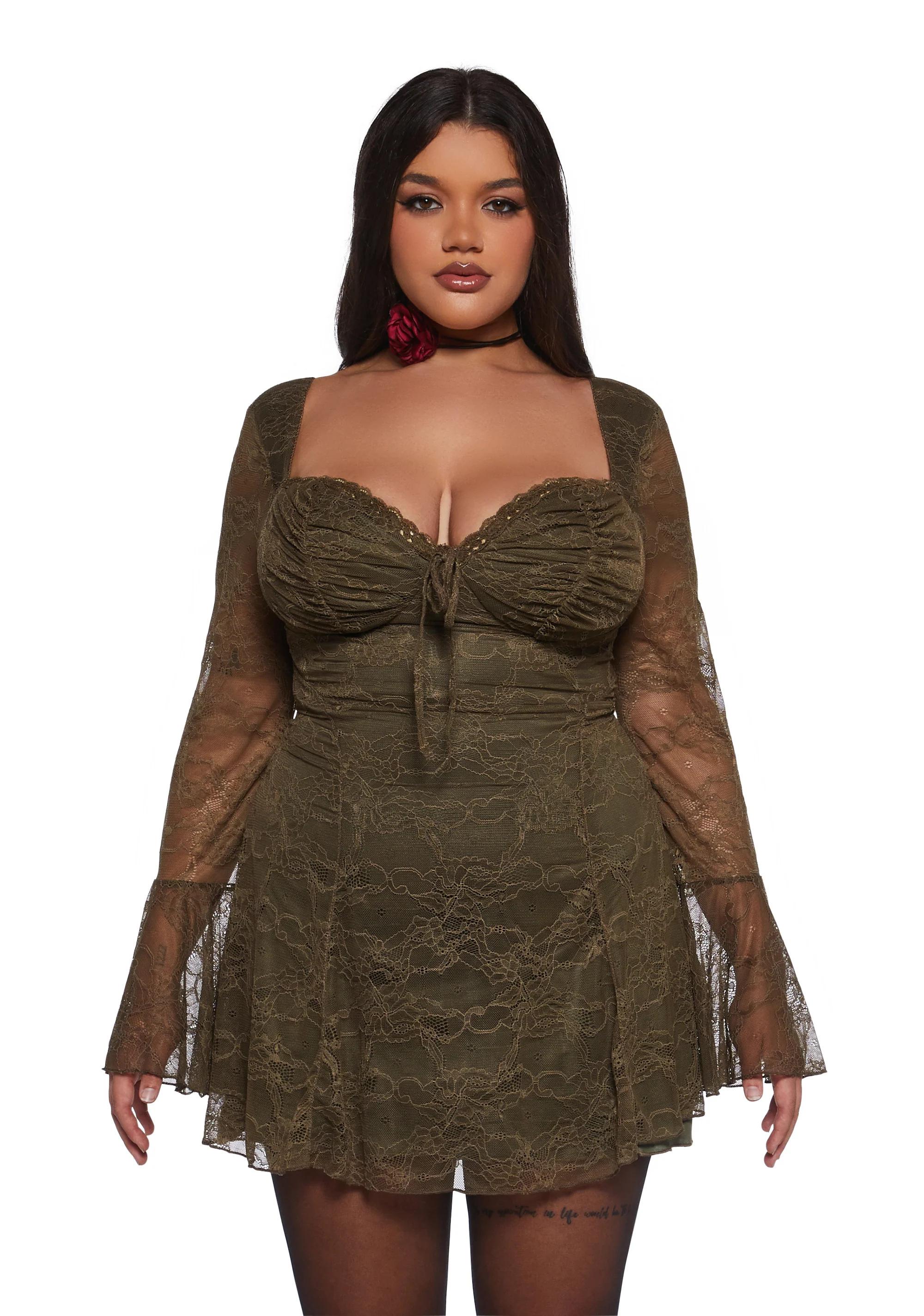 Aura Points Lace Mini Dress - Green - Image 2