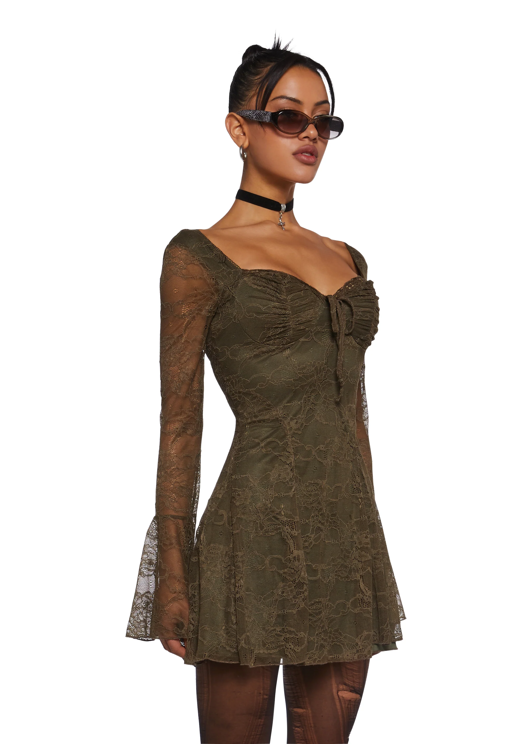 Aura Points Lace Mini Dress - Green - Image 4