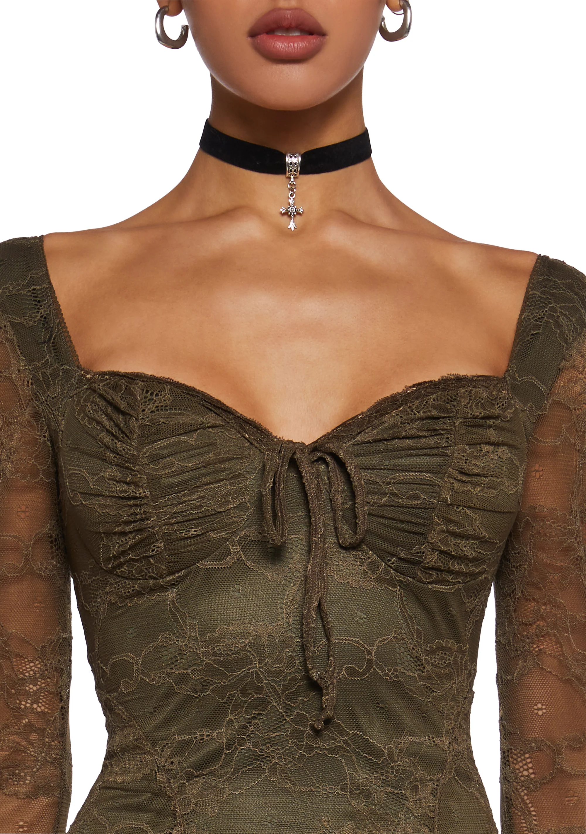 Aura Points Lace Mini Dress - Green - Image 6