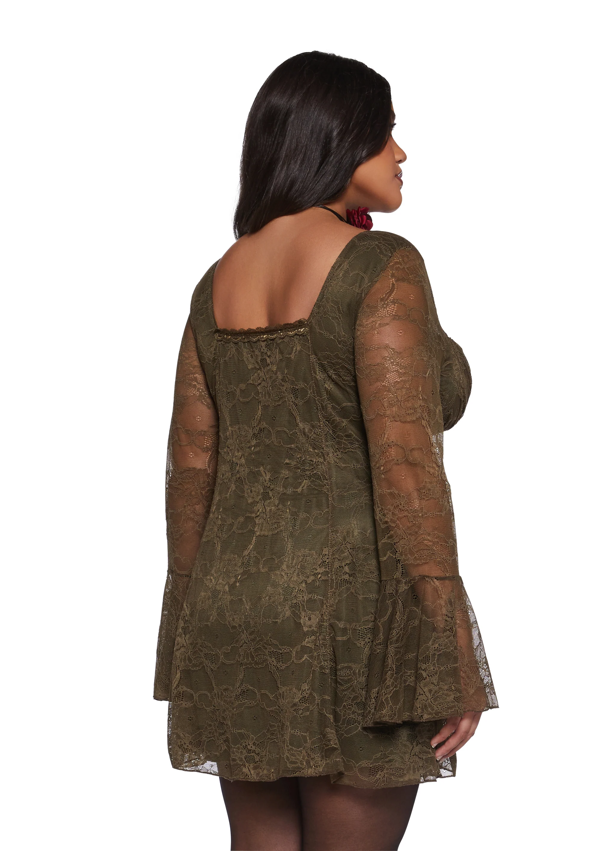Aura Points Lace Mini Dress - Green - Image 8