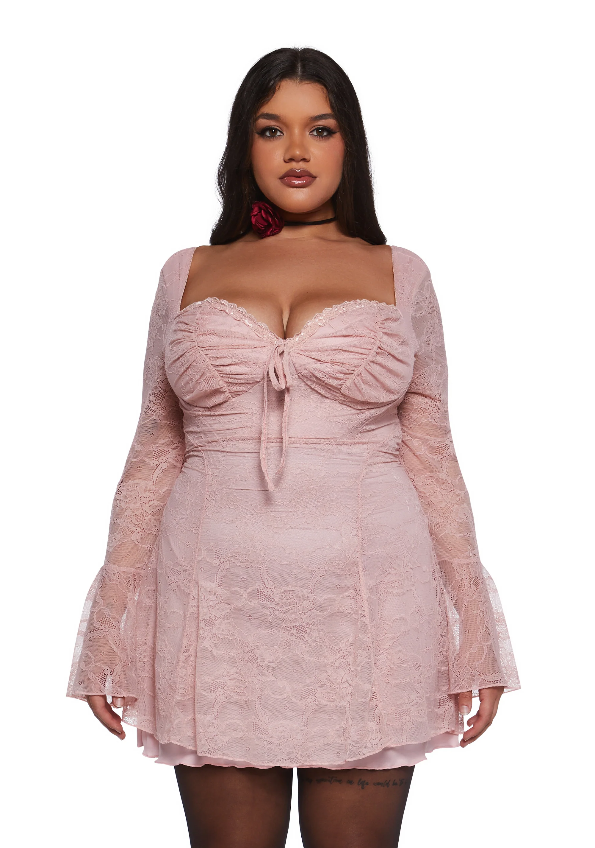Aura Points Lace Mini Dress - Pink - Image 2