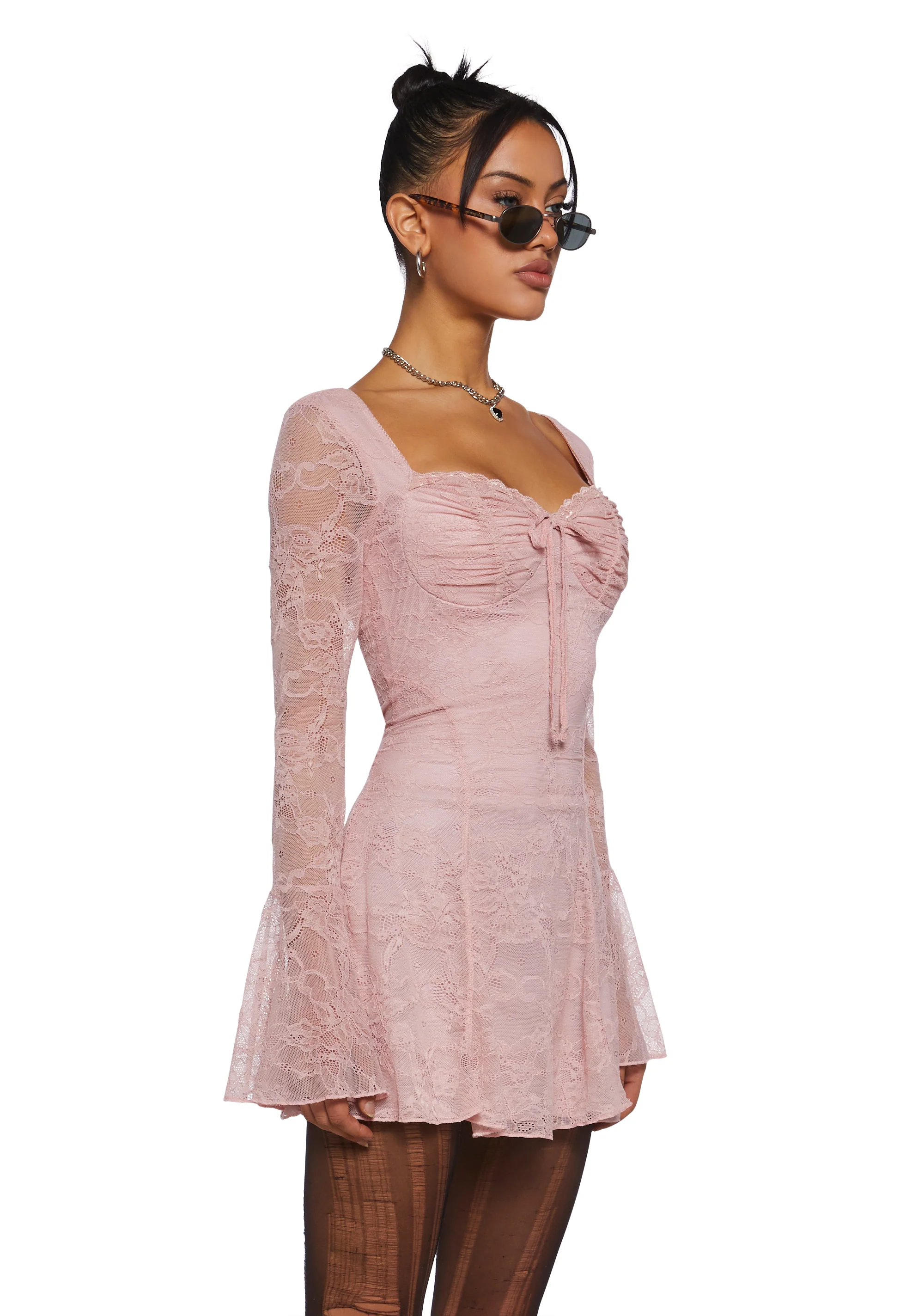 Aura Points Lace Mini Dress - Pink - Image 4
