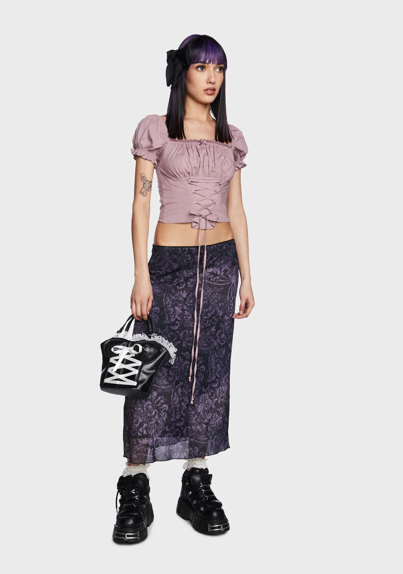 Aurora Milkmaid Lace Up Top - Mauve - Image 2