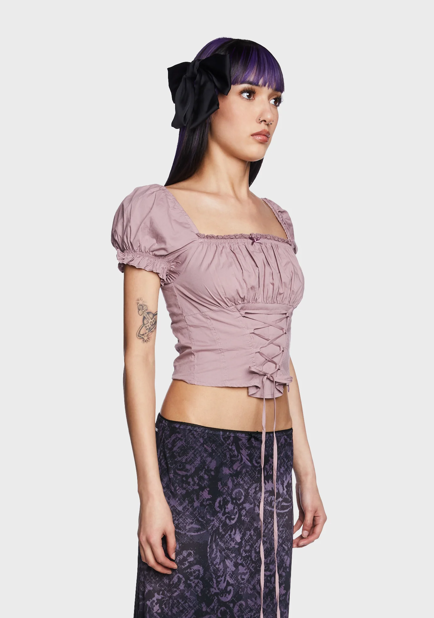 Aurora Milkmaid Lace Up Top - Mauve - Image 3