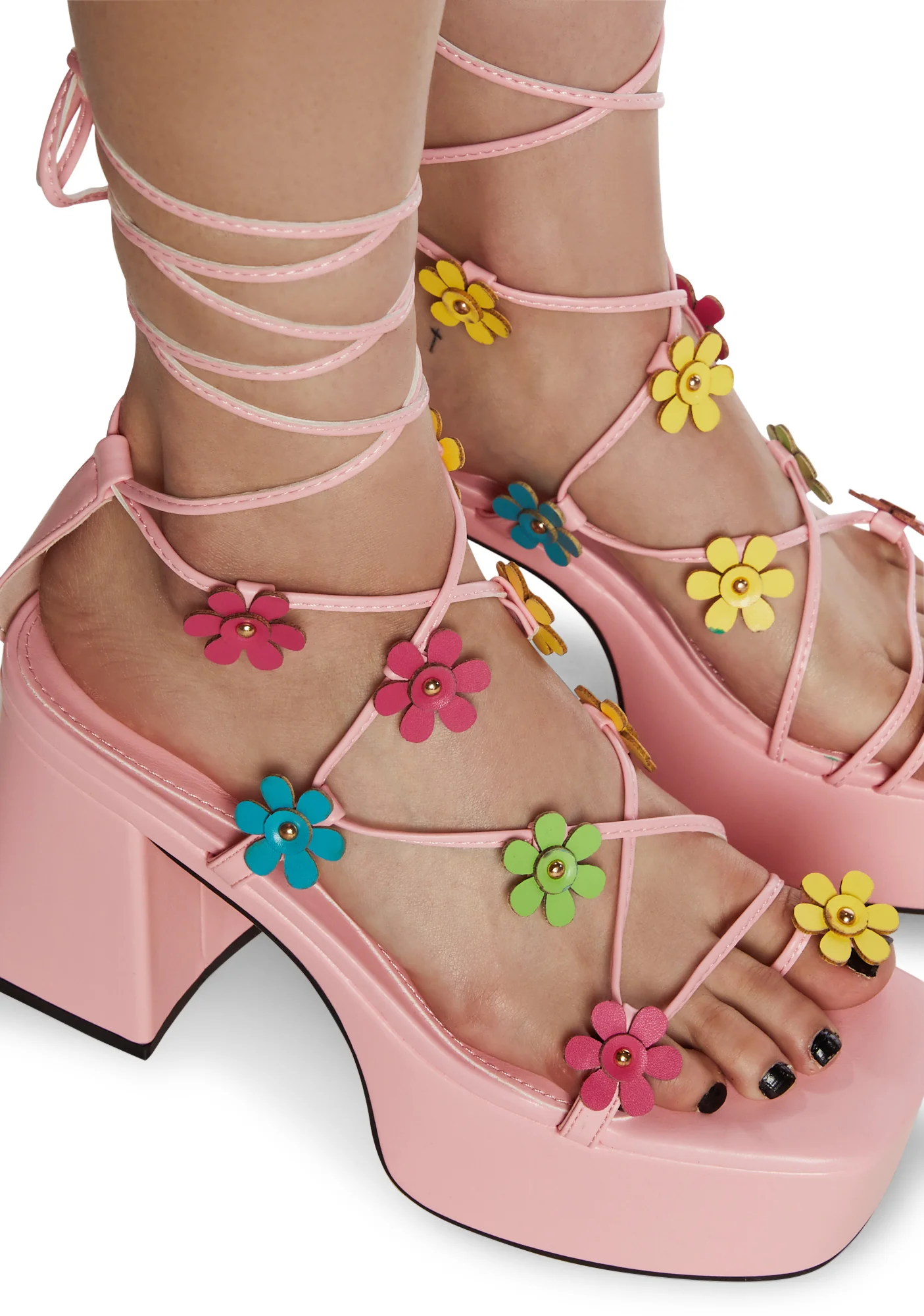 Avril Flower Platform Heels - Pink - Image 2