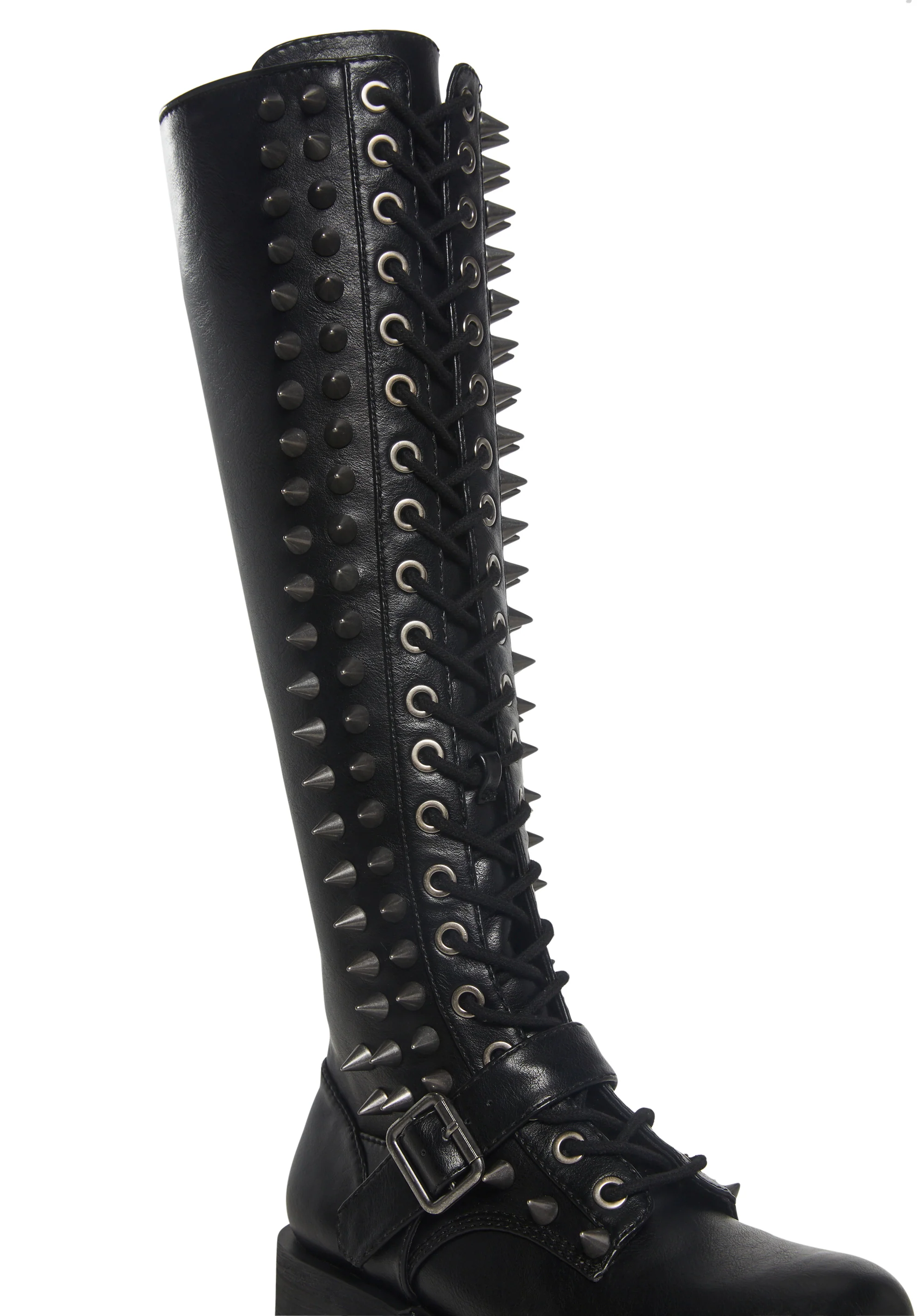 Spiked Knee High Lace Up Boots - Image 2