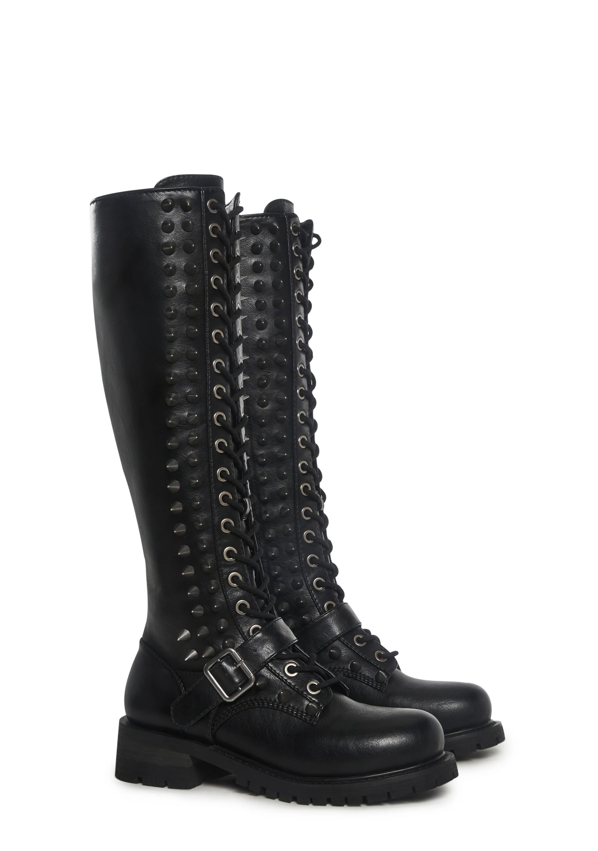 Spiked Knee High Lace Up Boots - Image 3