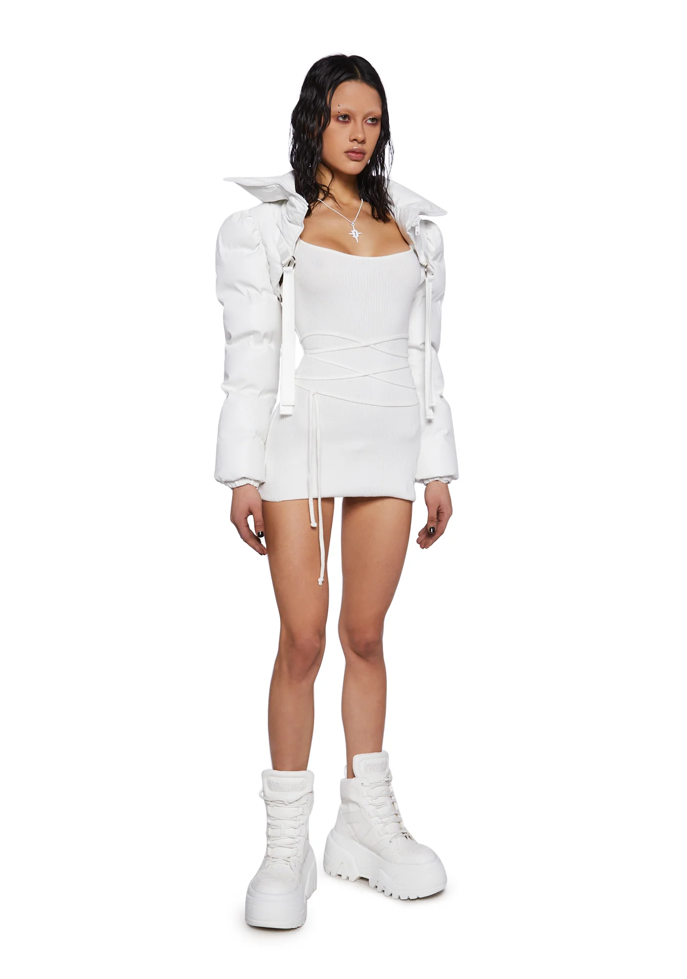 Crossfade Backless Ribbed Mini Dress- Bone - Image 2