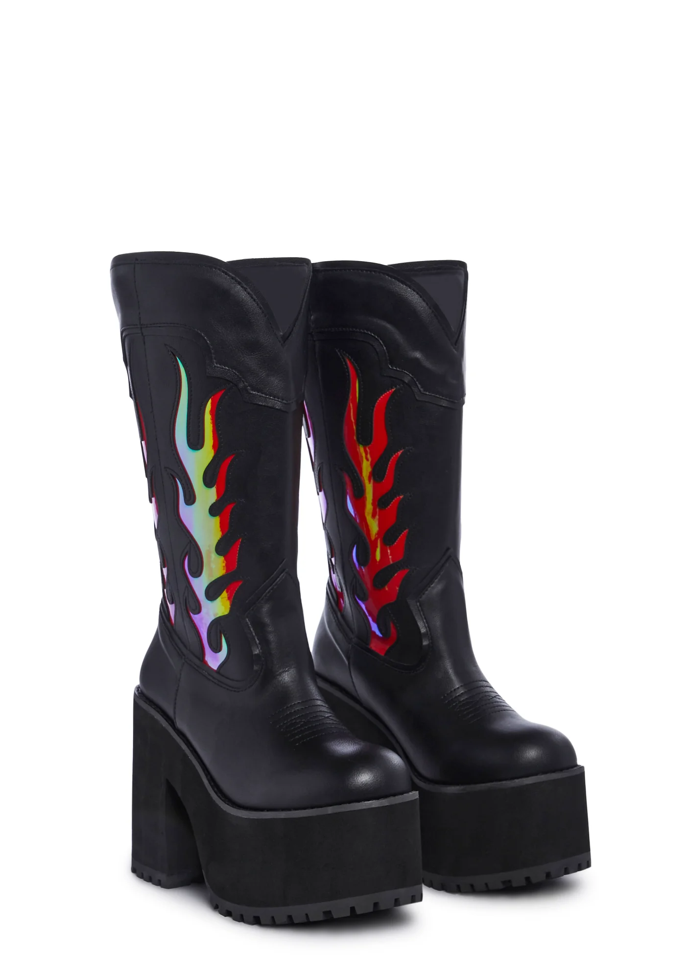 Bad B Flame Cowboy Boots - Black/Red - Image 3