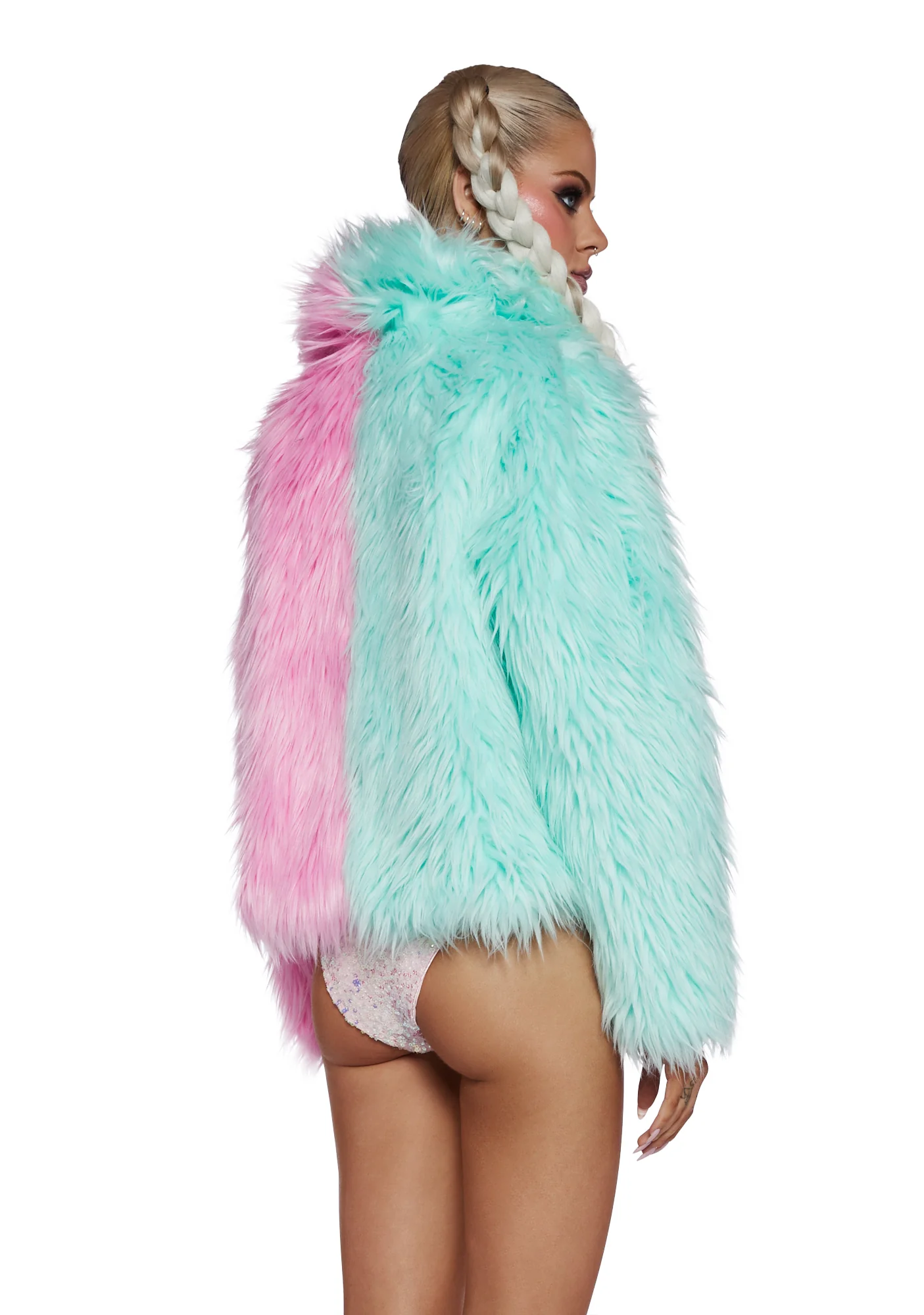 Balancing Act Faux Fur Jacket- Green/Pink - Image 4