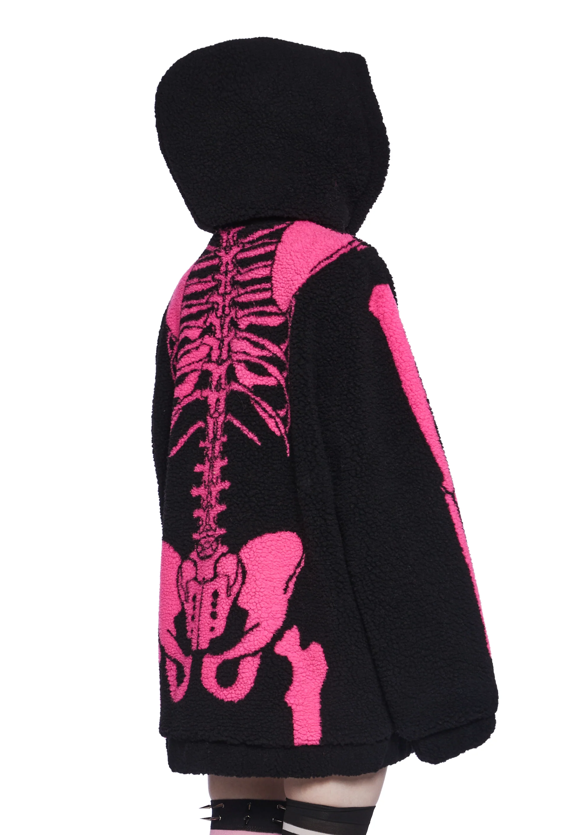 Baring It All Skeleton Hooded Sherpa Jacket - Pink - Image 4