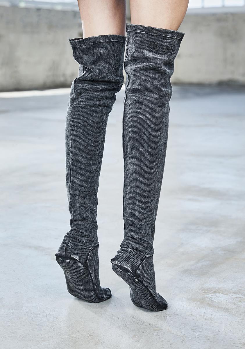 Bassline Worn Wash Thigh High Socks - Image 5