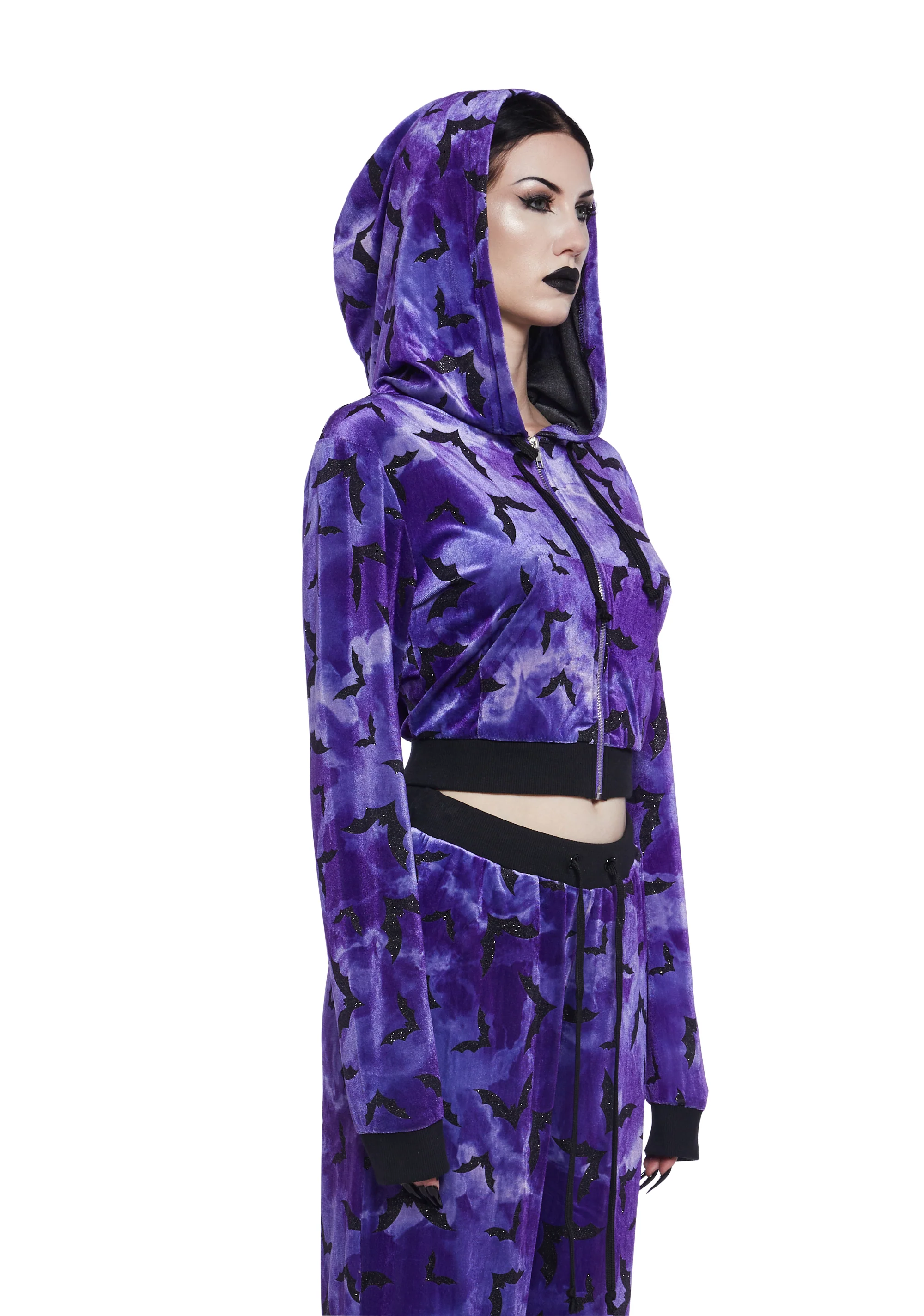Bat Behavior Cropped Hoodie - Purple - Image 3