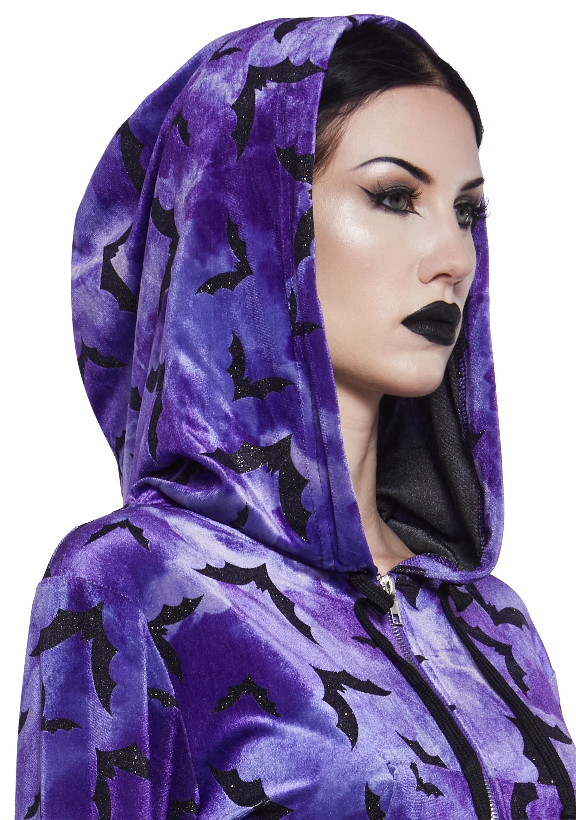 Bat Behavior Cropped Hoodie - Purple - Image 5